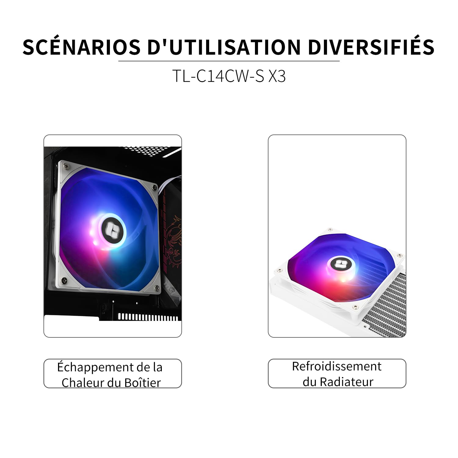 Thermalright-TR TL-C14CW-S X3 wentylator CPU 3-pak, wentylator obudowy 140 mm, 5 V ARGB regulowany – 3-biegunowy interfejs LED, amortyzacja uderzeń, zasilacz PWM, prędkość 1500 obr./min