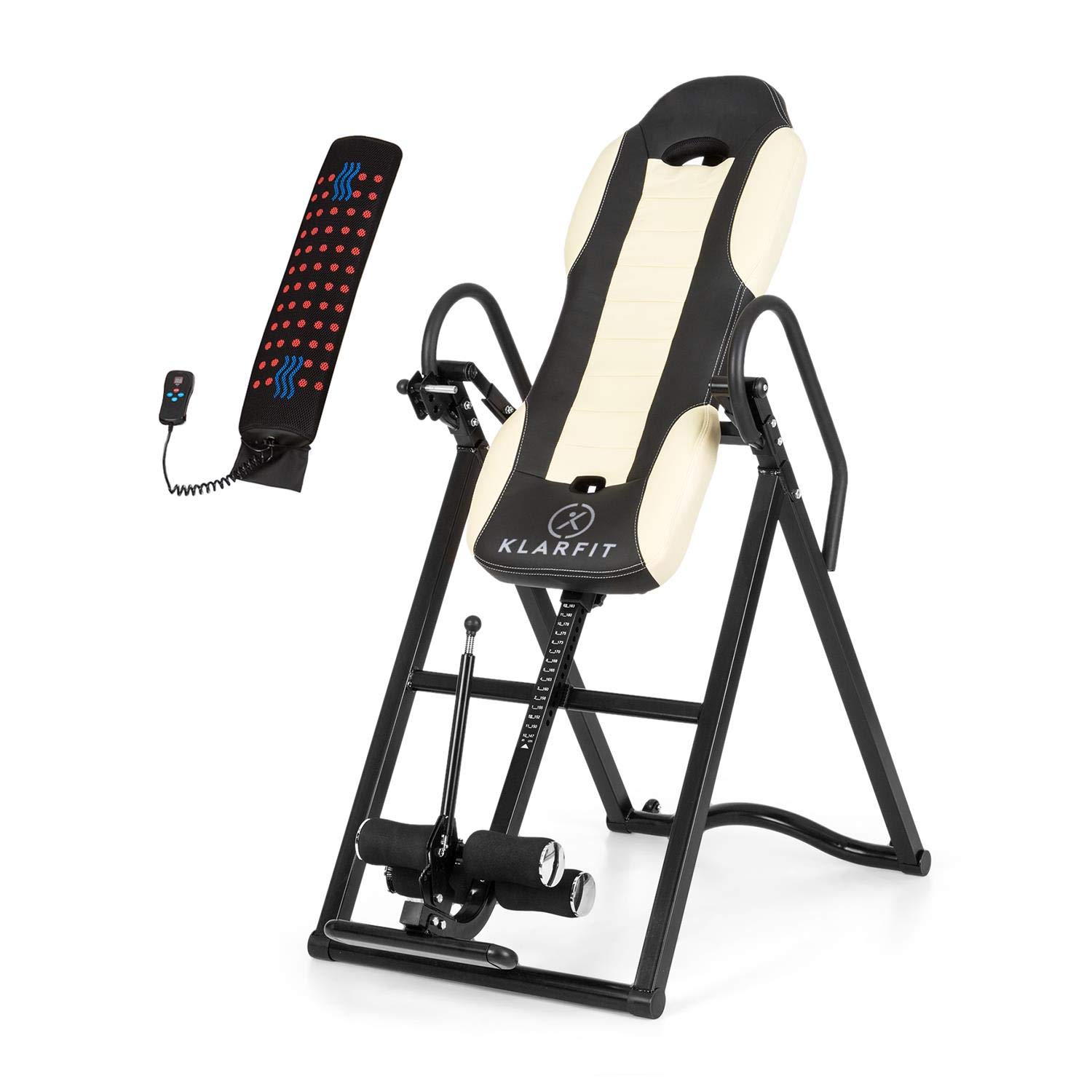 Klarfit Ease Delux - Panca ad Inversione Gravitazionale, Massaggi alla Schiena, Funzione Riscaldante, Inclinazione Regolabile a 20, 40 e 60°, Max 136 kg, per Altezza da 1,54 a 1,98m