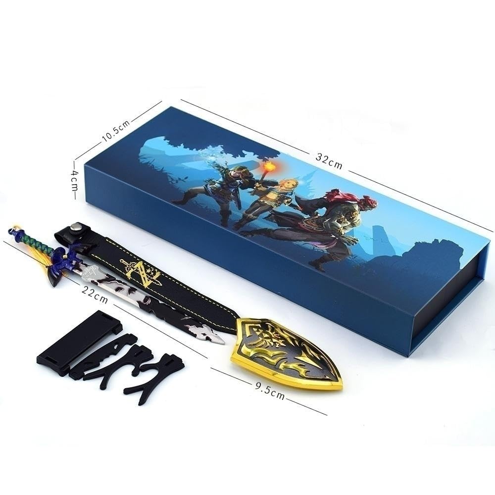 Superbuybox Link Weapon Sword Dagger Sheild Action Figure Game Collection Desk Room Decoration Backpack Pendant Gift (Link Master Sword+ Royal Sheild Gift Box)