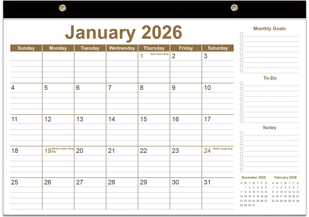 Tischkalender 2026-2027 - 12 Monate Kalender von Juli 2026 bis Juni 2027, Tischkalender 2026-2027 mit dickem Papier, 30,5 x 43,2 cm, Braun