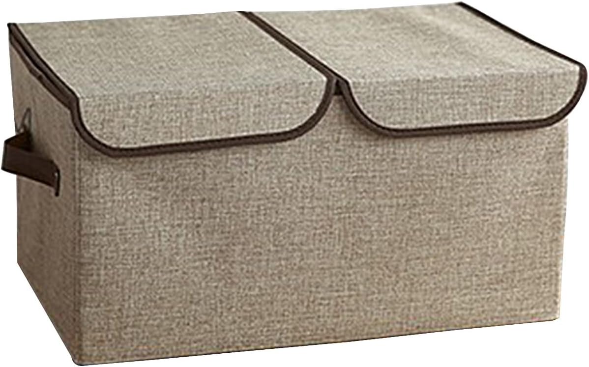 Buy comigeewa Storage Bins with Double Lids, Foldable Linen Fabric Storage Boxes with Lids