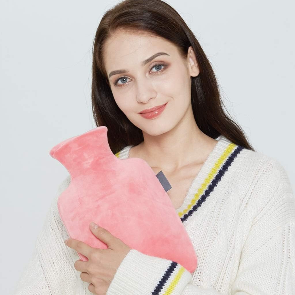SKUZA Hot Water Bottle,PVC Hot Water Bottle 1.5 Liter Hot Water Bag with Fleece Cover for Bed and Hand Warmer Keep Warm Heated Pad (Color : Purple) (Color : Pink)