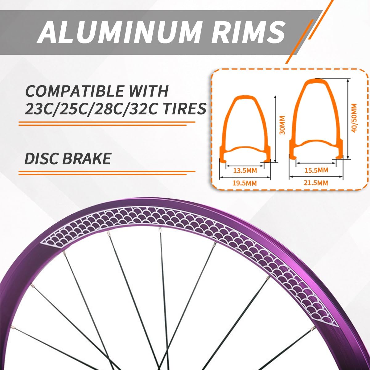700C Set Di Ruote Con Freni A Disco Per Bici Da Strada Center Lock Perno Passante Anteriore 12 * 100mm Posteriore 12 * 142mm Cerchio In Lega Di Alluminio For Cassetta 7-12 Velocità