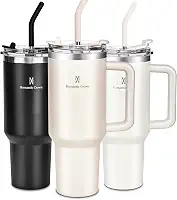 Romantic Crown Copo Térmico com Canudo Tampa e Alça 1,18L, Copos Garrafas Termico para viagem vácuo dupla camada aço inoxidável, Caneca Termica Cafe Água Chá,Presente, Fitness (Rosa claro)