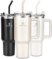 Romantic Crown Copo Térmico com Canudo Tampa e Alça 1,18L, Copos Garrafas Termico para viagem vácuo dupla camada aço inoxidável, Caneca Termica Cafe Água Chá,Presente, Fitness (Rosa claro)