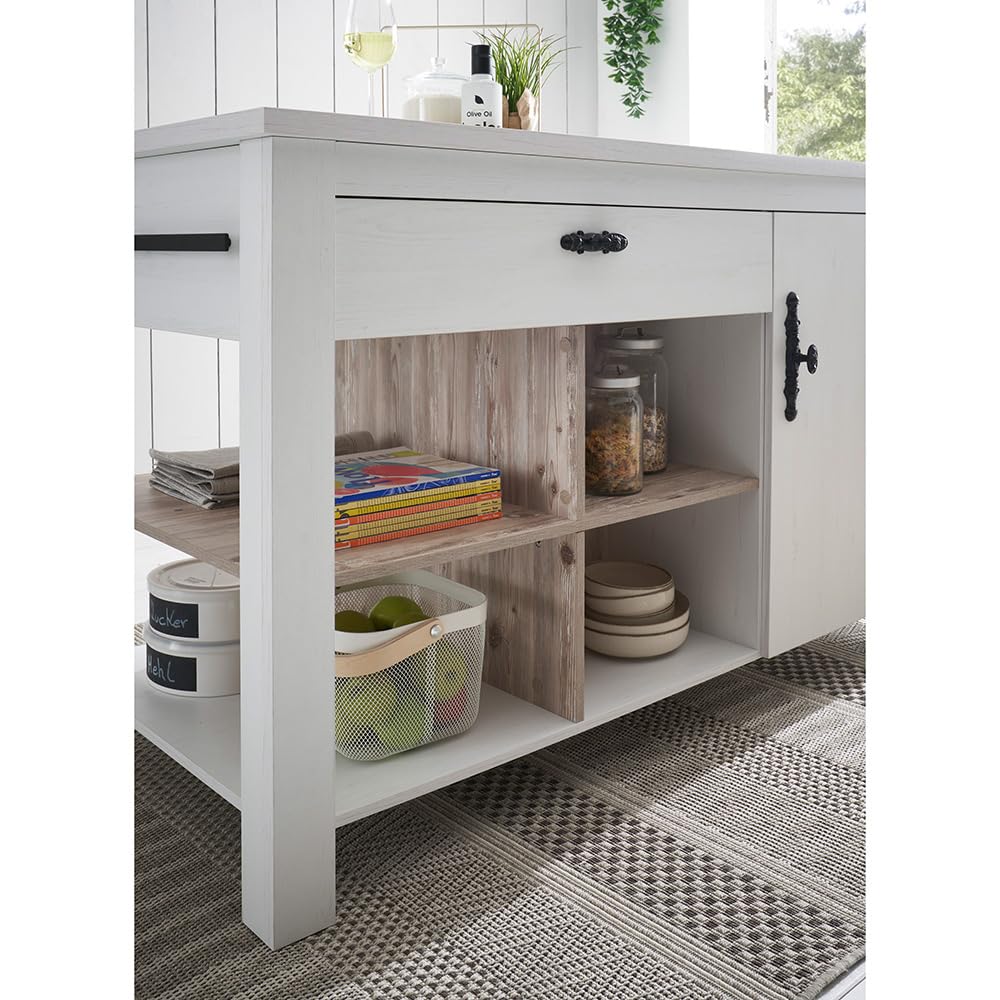 Lomadox Küchen Set 5-teilig in Pinie weiß Nb. mit Absetzungen in Pinie dunkel Nb., im Landhaus Stil Softclose-Funktion Spülenschrank Hängeschank Theke