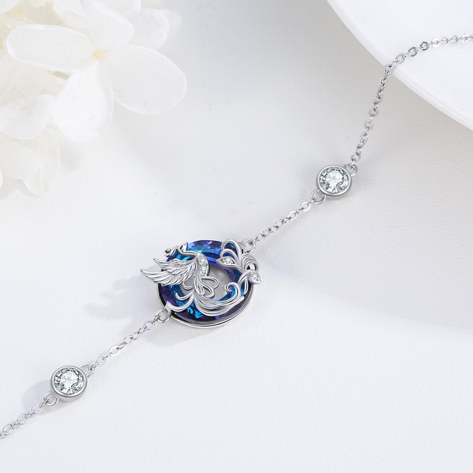 ABIGY Bracciale Phoenix in argento Sterling 925, gioielli di cristallo da donna, Eine Grösse, senza gemma, Eine Grösse, Argento sterling, Nessuna pietra preziosa