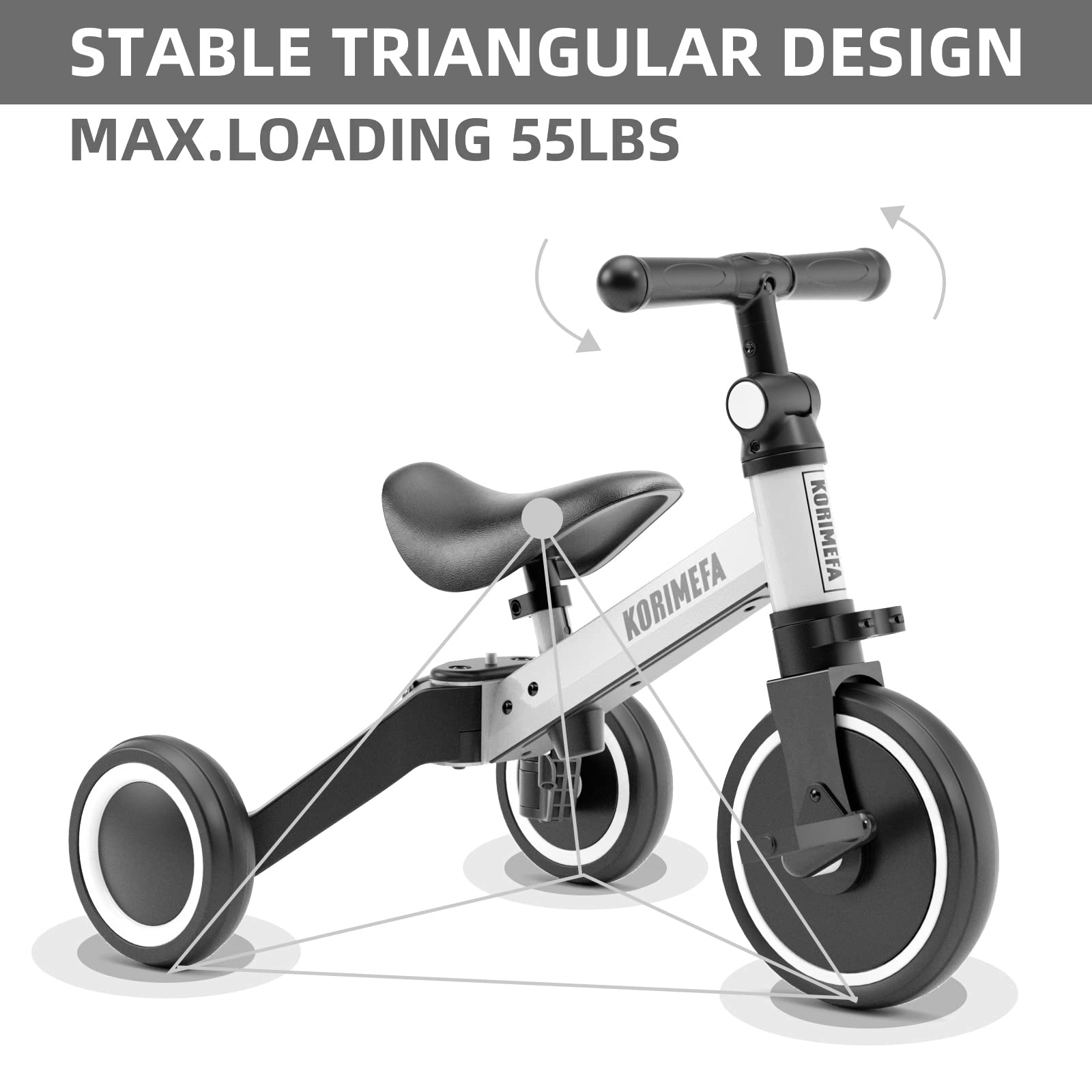 KORIMEFA 4 in 1 Kids' Tricycle for 10 Month to 3 Years Old,3 Wheels