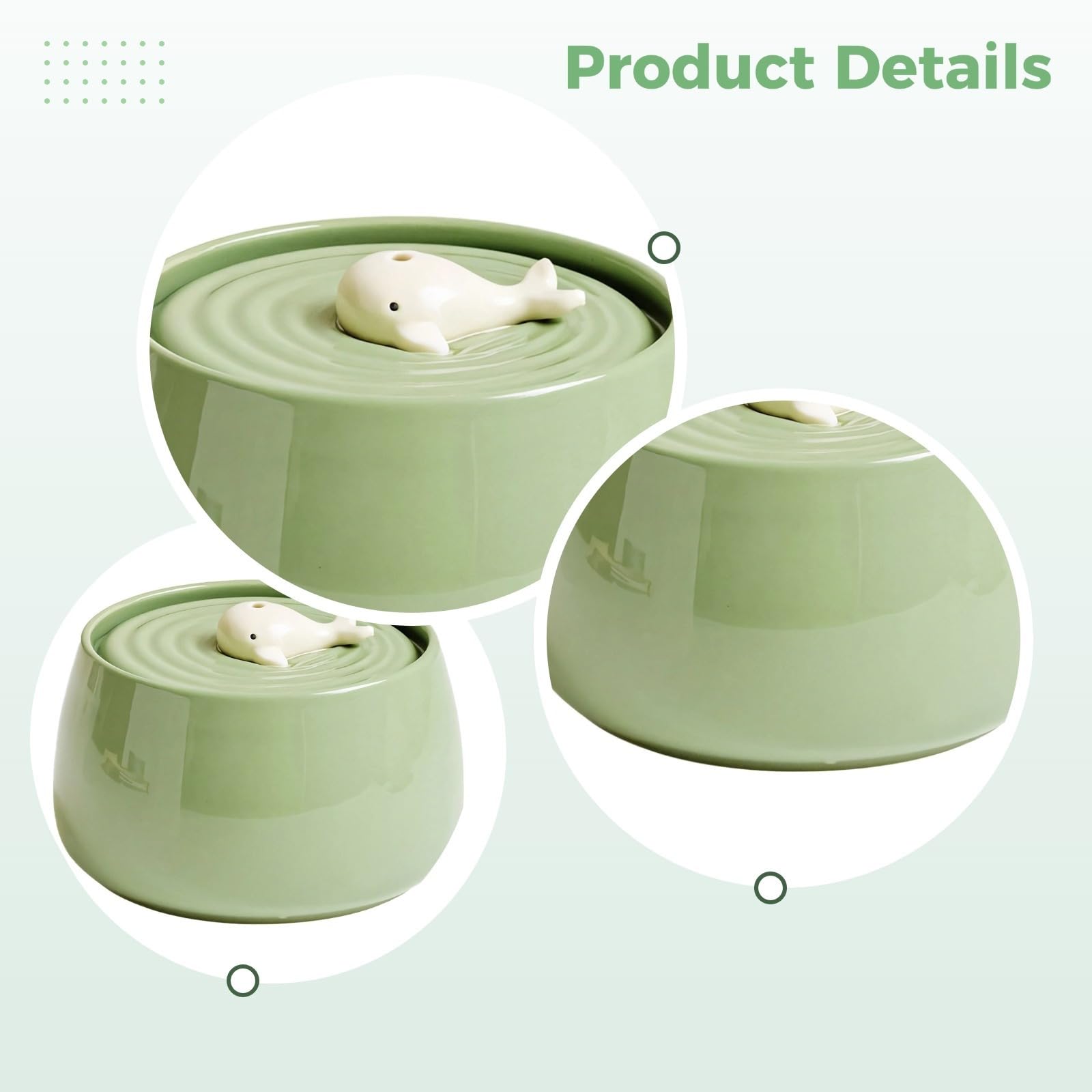 Fontaine à eau en céramique pour chat avec motif de baleine, distributeur d'eau pour animaux de compagnie avec double filtration, bol à boire automatique silencieux avec filtre à charbon actif pour