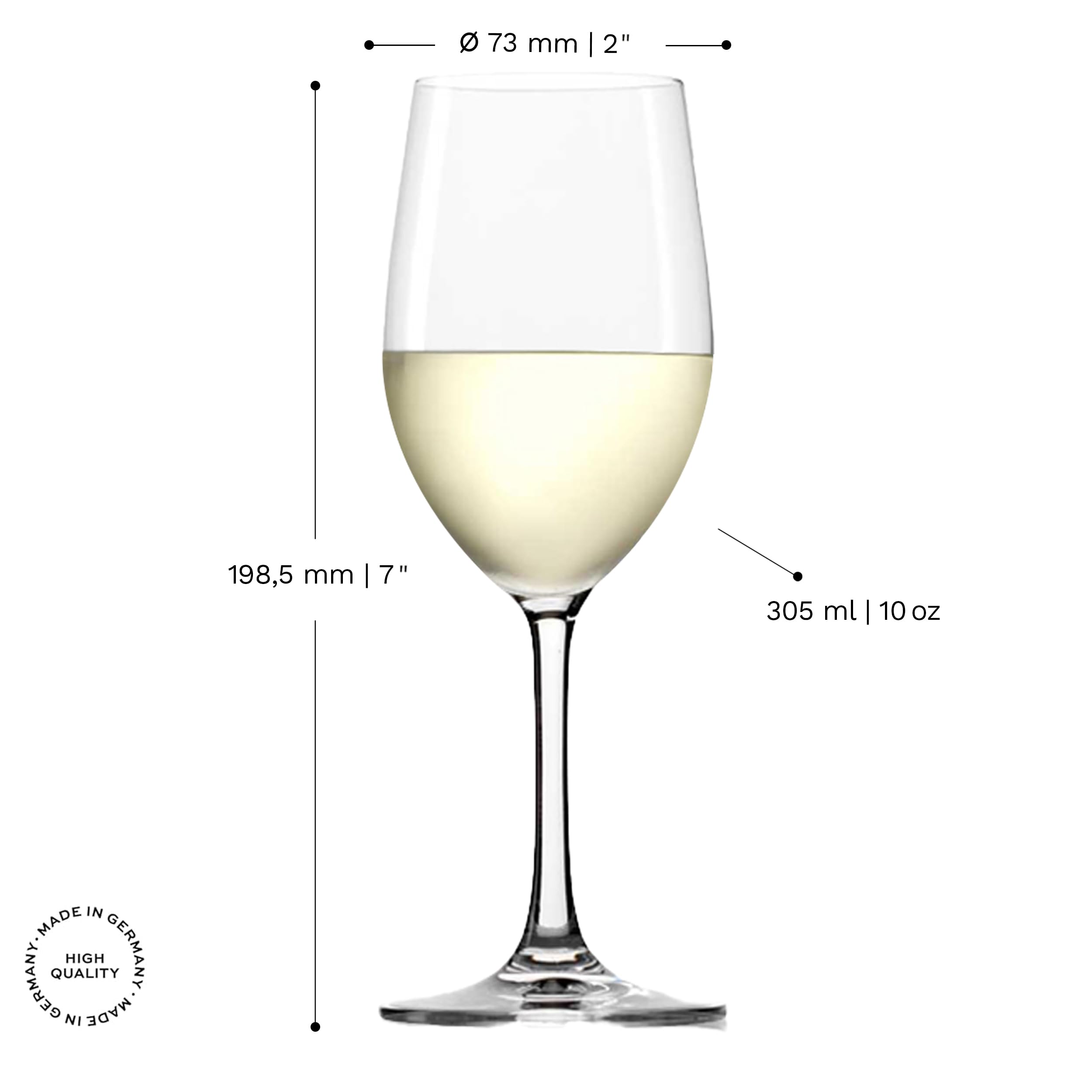 Stölzle Lausitz Verres à Vin Blanc Classic Lot de 6, 305ml – Verres en Cristal Robustes Idéaux pour les Vins Blancs & Rouges Légers – Lavables au Lave-vaisselle, Qualité Allemande