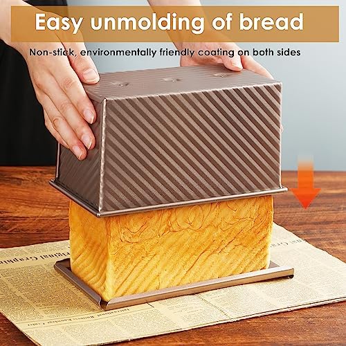 Bread Pan, 13 * 5inch Aluminized Steel Non-Stick Rectangle Pullman Loaf Pan with Lid, Long Sourdough Bread Loaf Pan for Homemade, Deep Bread Tin with Dough Scraper Cutter