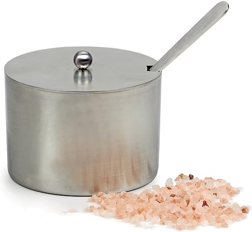 RSVP International Endurance Kitchen Collection - Juego de salero con cuchara, 4 onzas, acero inoxidable cepillado