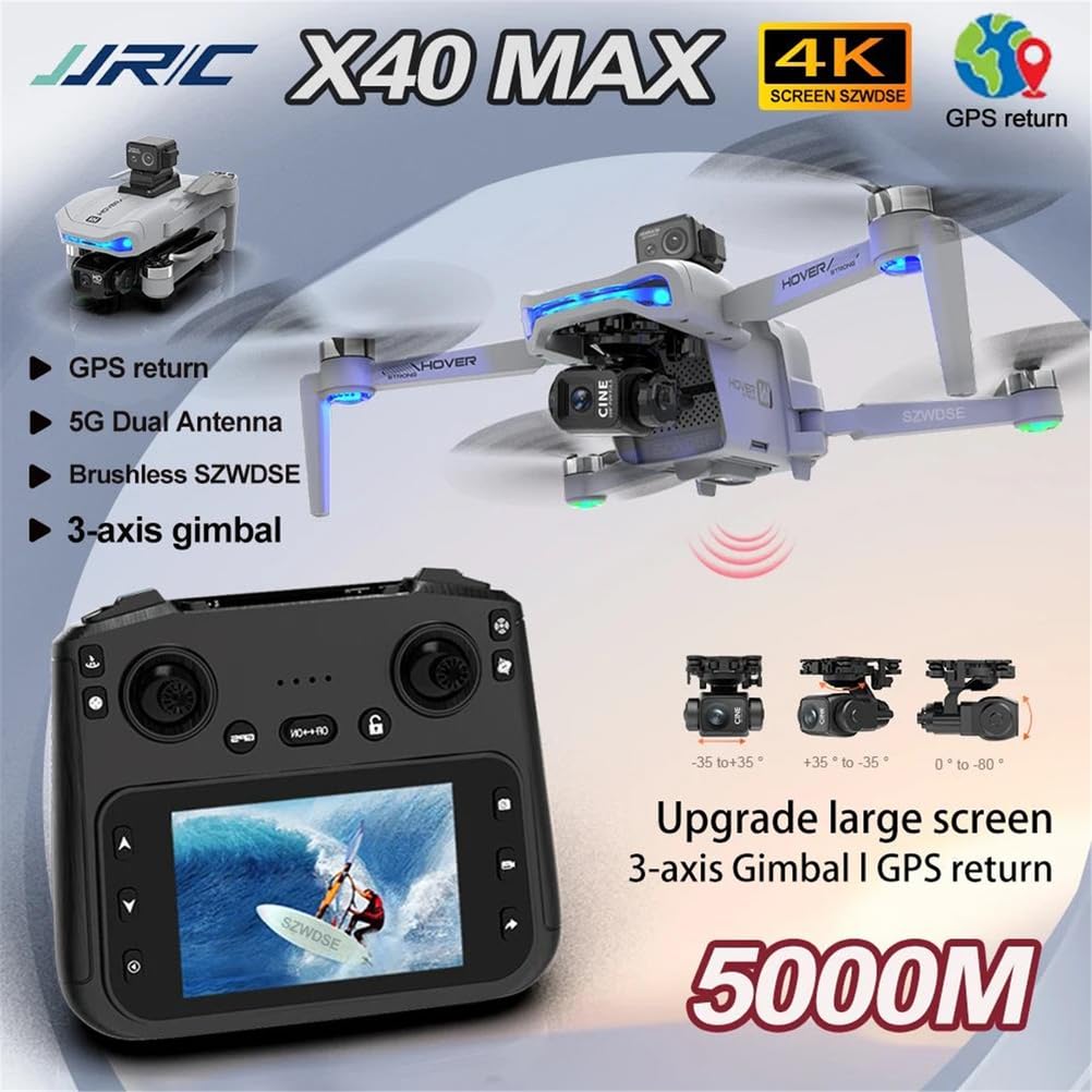 Dual battery,dron x40 max 4k profesjonalna kamera hd, 3-osiowy gimbal, 4,5-calowy duży ekran, unikanie przeszkód, gps, dron fpv