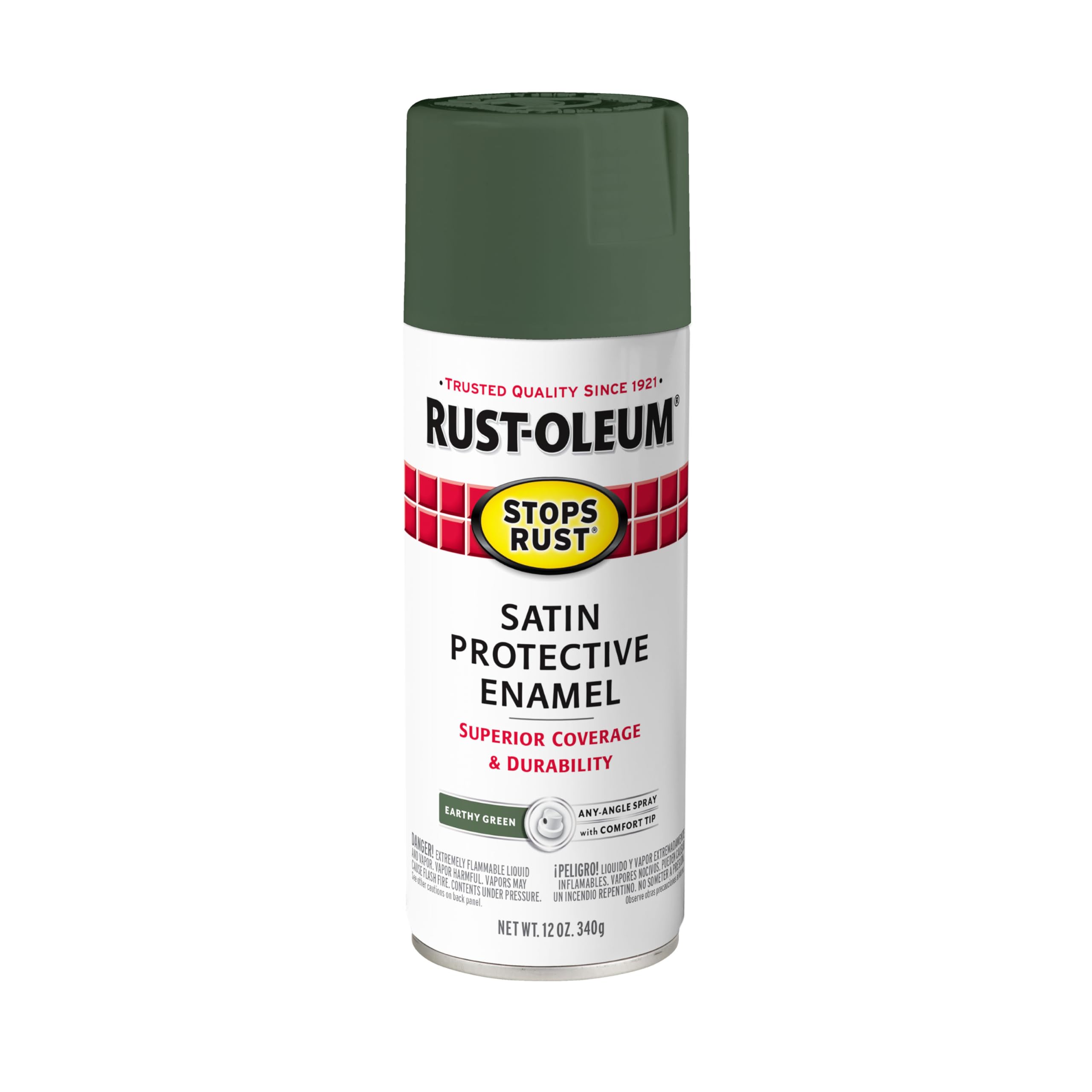 Rust-Oleum Stops Rust Spray Paint, Satin Earthy Green | Rust Resistant, Indoor and Outdoor, Beautiful Finish on Metal, Wood and More, Sprays from Any Angle, 12 oz