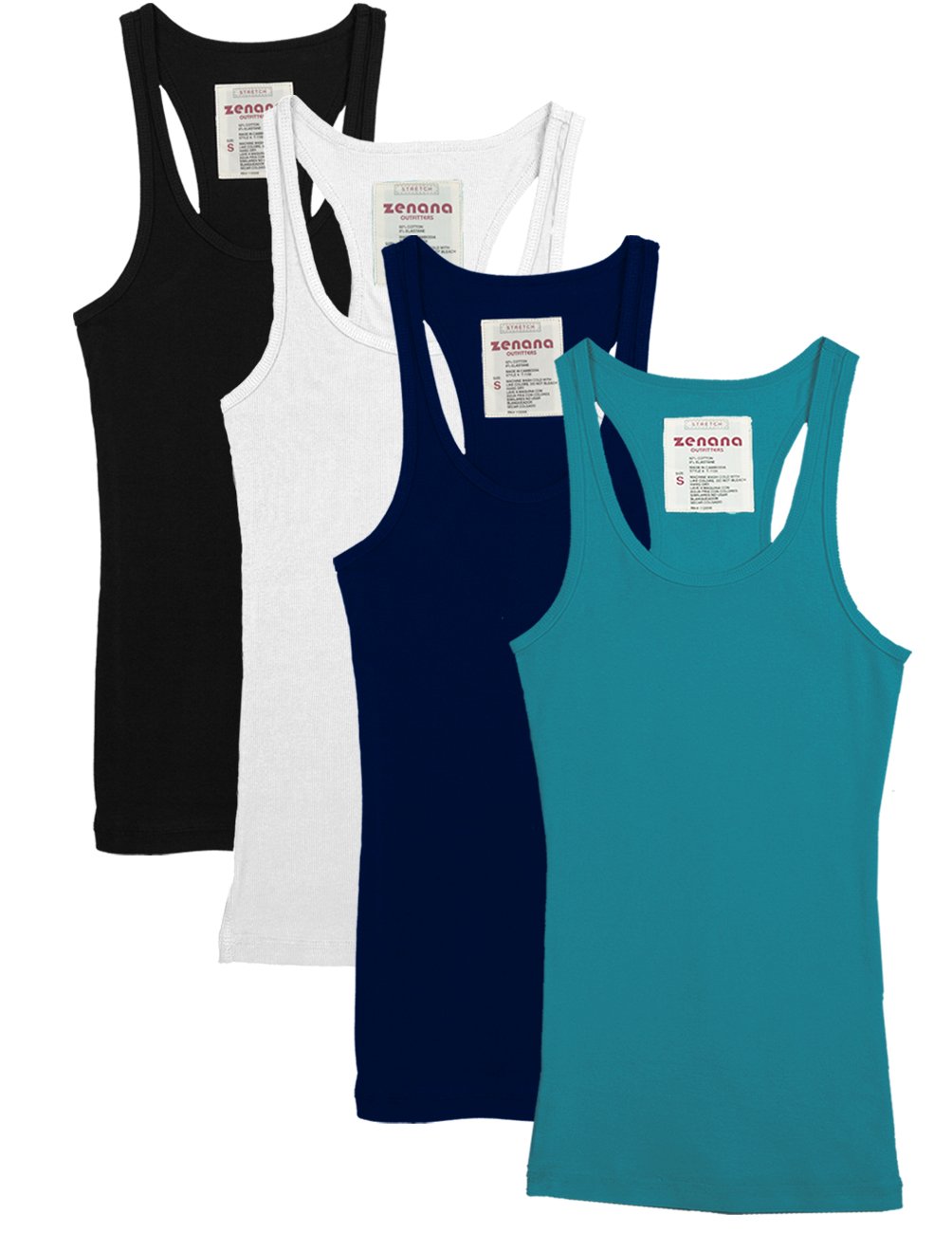 Zenana Outfitters 4 unidades para mujer espalda cruzada acanalado Basic camiseta de tirantes