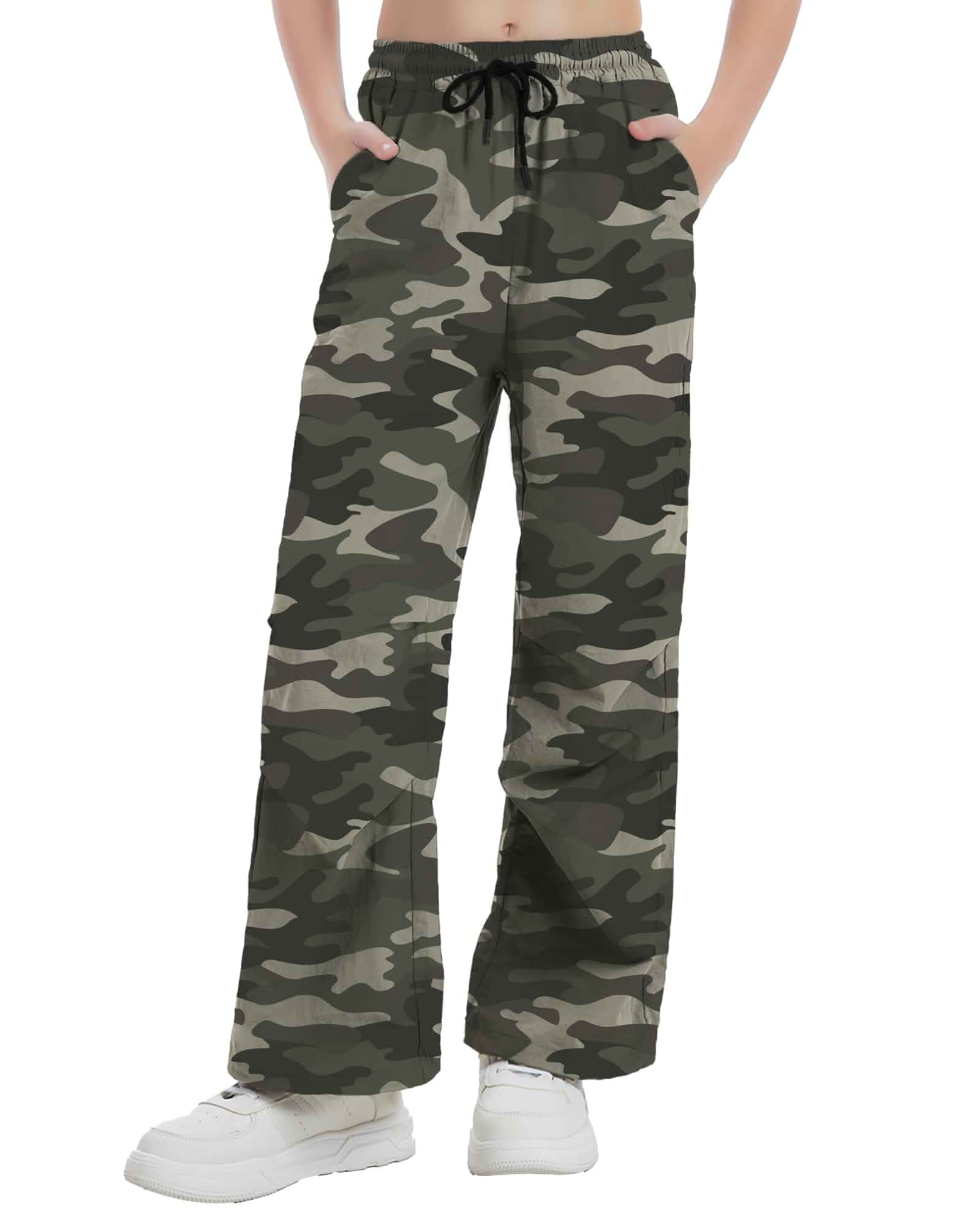 Girls Parachute Cargo Pants Drawstring Waterproof Causal Hiking Pants for Girls Pockets Lightweight Running Joggers Big Kid · Cargo