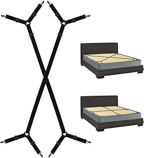 Bed Sheet Holder Straps, Bed Sheet Fasteners Suspenders Adjustable Stretch to 82.7'' Elastic Band Fitted Bed Sheet Holder Fasteners Grippers Clip,2pcs/Set Black