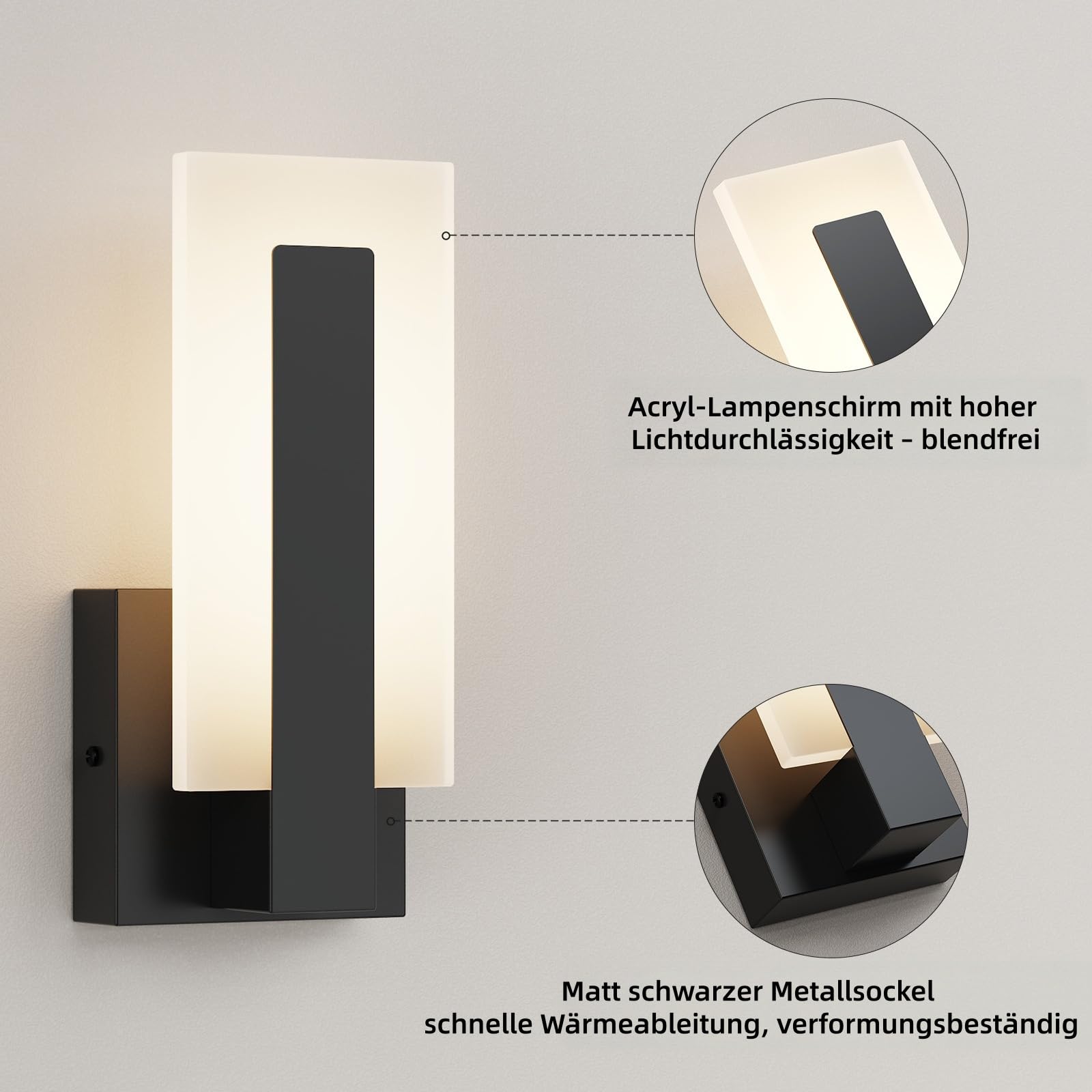 2 Pack Moderne LED-Wandleuchten Innen,3000K Wandleuchten für Wohnzimmer Schlafzimmer