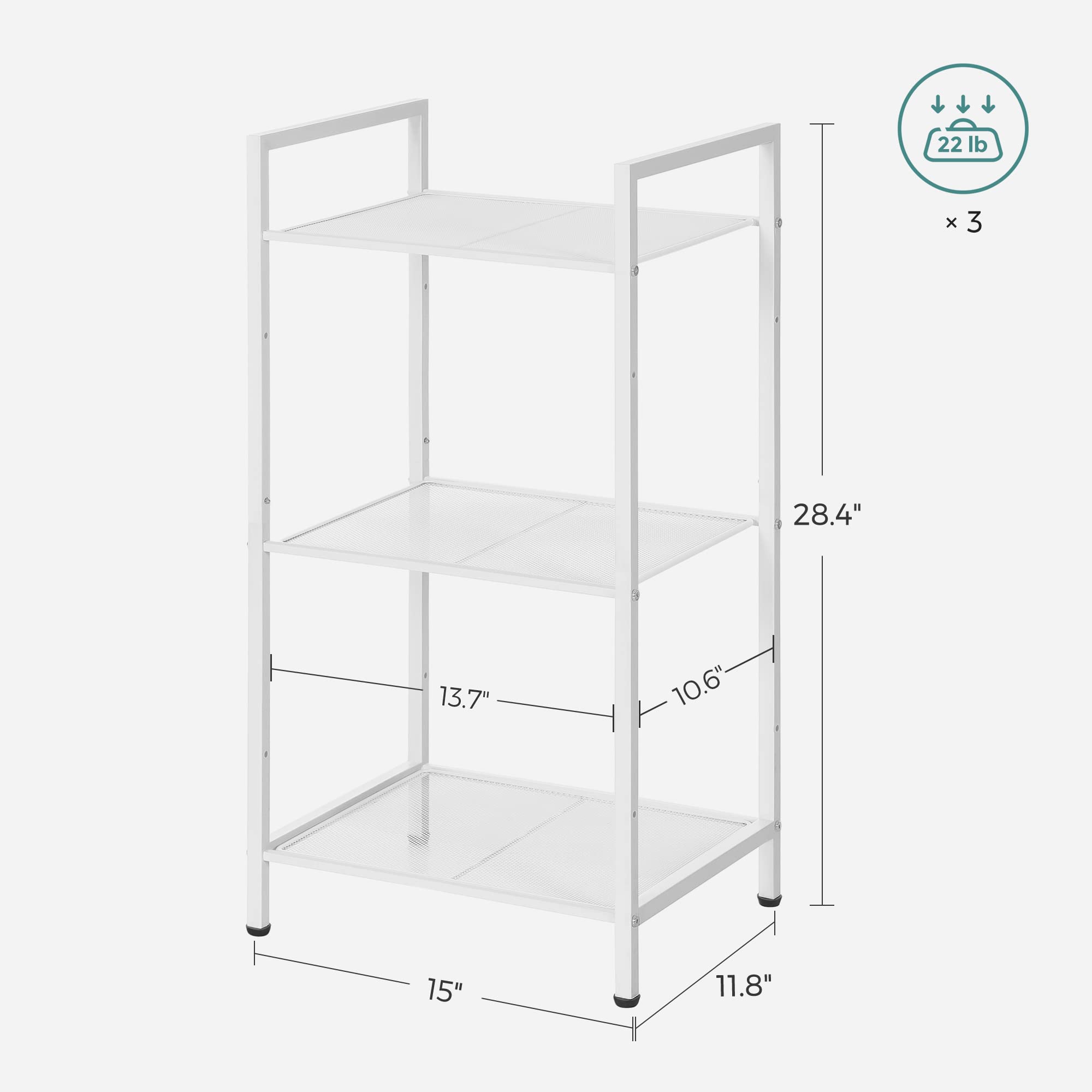 SONGMICS Scaffale portaoggetti a 3 livelli personalizzabile per bagno, soggiorno, balcone, cucina, bianco UBSC033W01