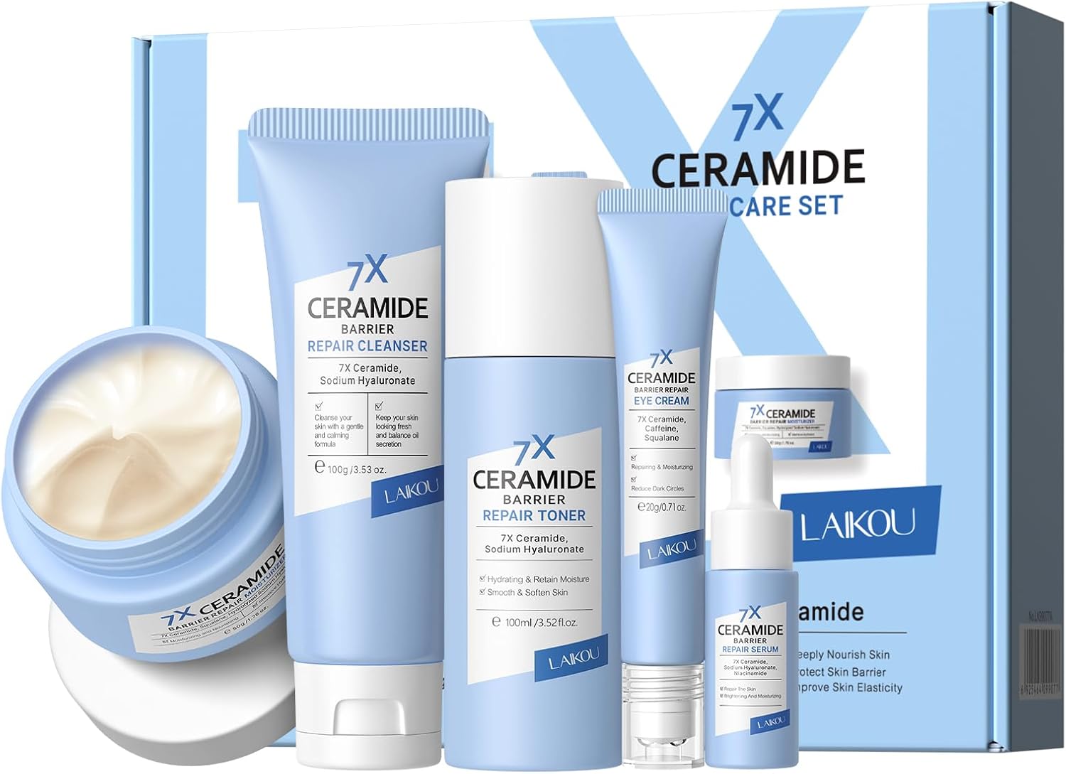 LAIKOU 7X Ceramide Skincare Set,5pcs Pamper Sets for Women Gift, Skincare Gift Set for Teenage Girls Women, with Cleanser,Toner,Face Serum,Eye Cream,Moisturiser