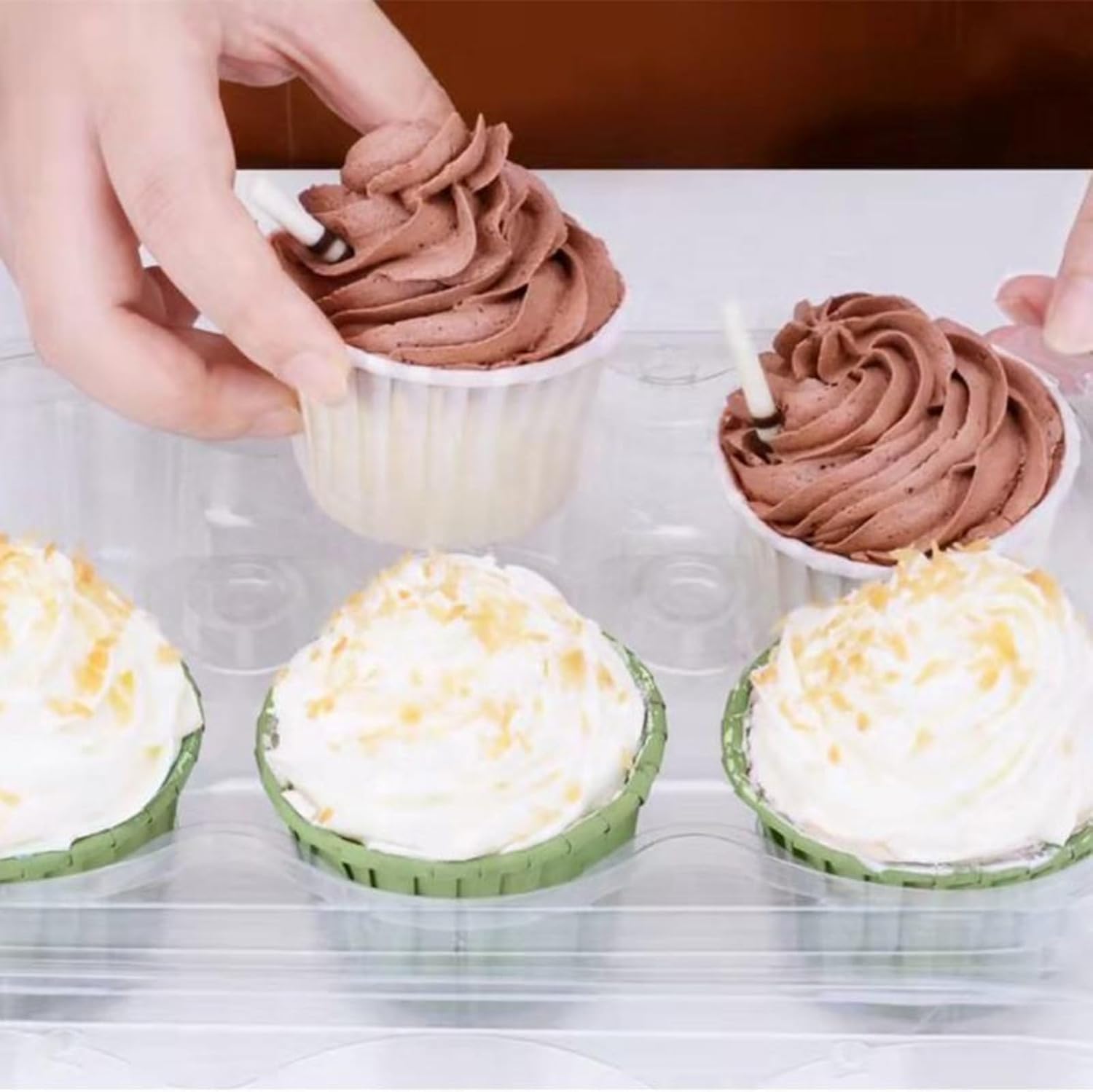 (12 Count x 20 Sets) Cupcake Carrier, Cupcake Containers with 240 Pack Cupcake Liner, Stackable Cupcake Boxes 12 count, Clear Disposable Cupcake Holder, CPACR1220-C