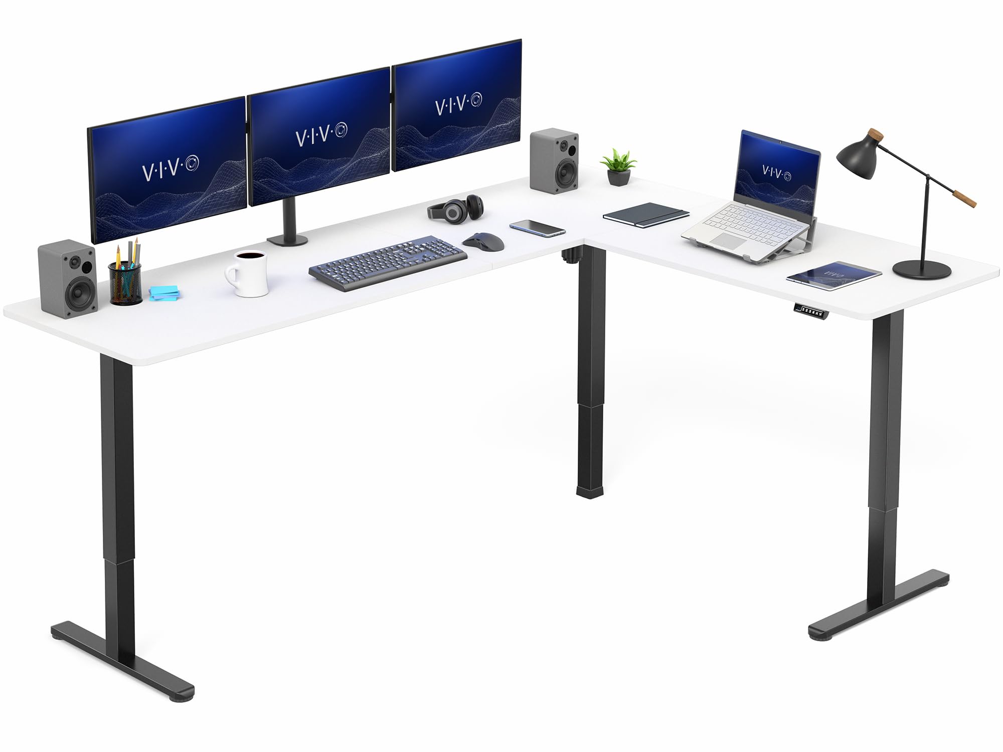 VIVO White 84 x 63 in Corner Standing Desk,DESK-E3CTBW-84