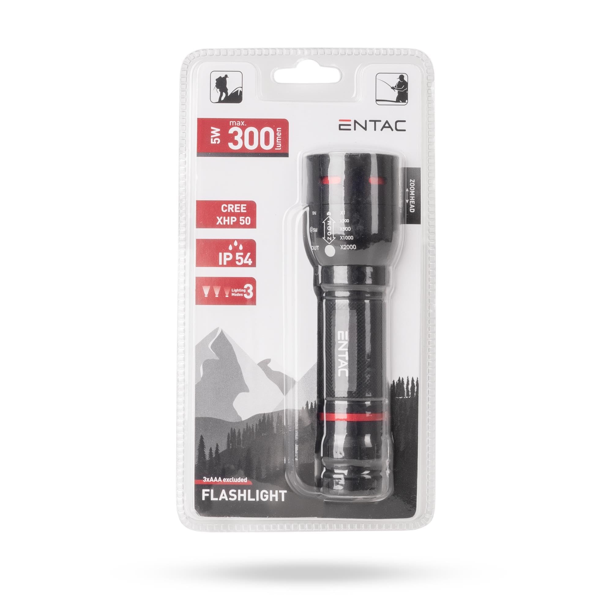 Entac Latarka z zoomem aluminiowym, T6, 3AAA, kompaktowa i przenośna