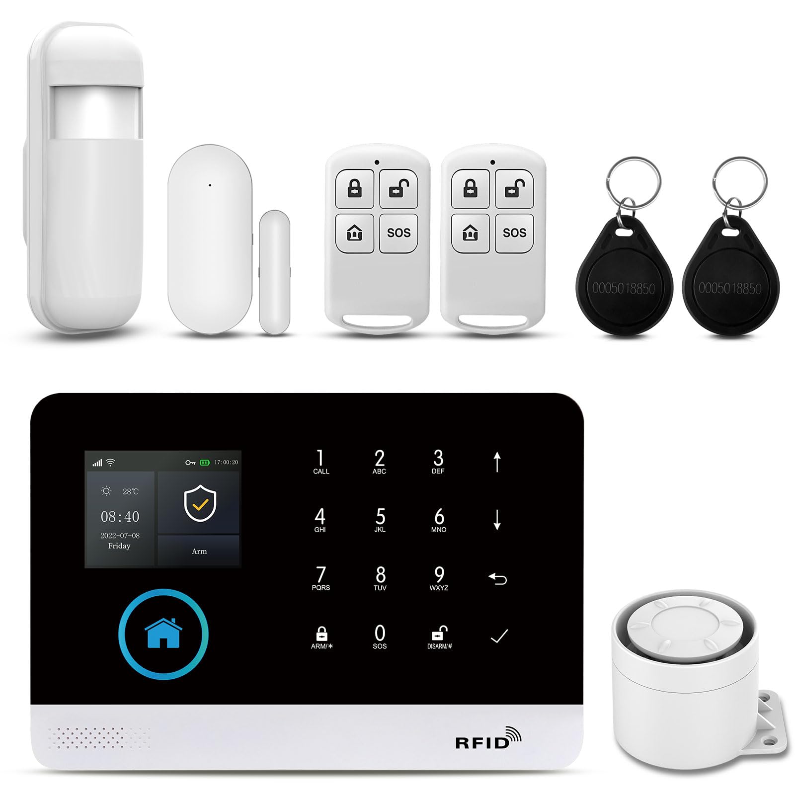 gsm/WiFi Wireless Home Alarms, Anti-Theft Home Alarm System with App Alert, 8 Piece: Door/Window Sensors, Motion Detectors, Siren, Remote Controls