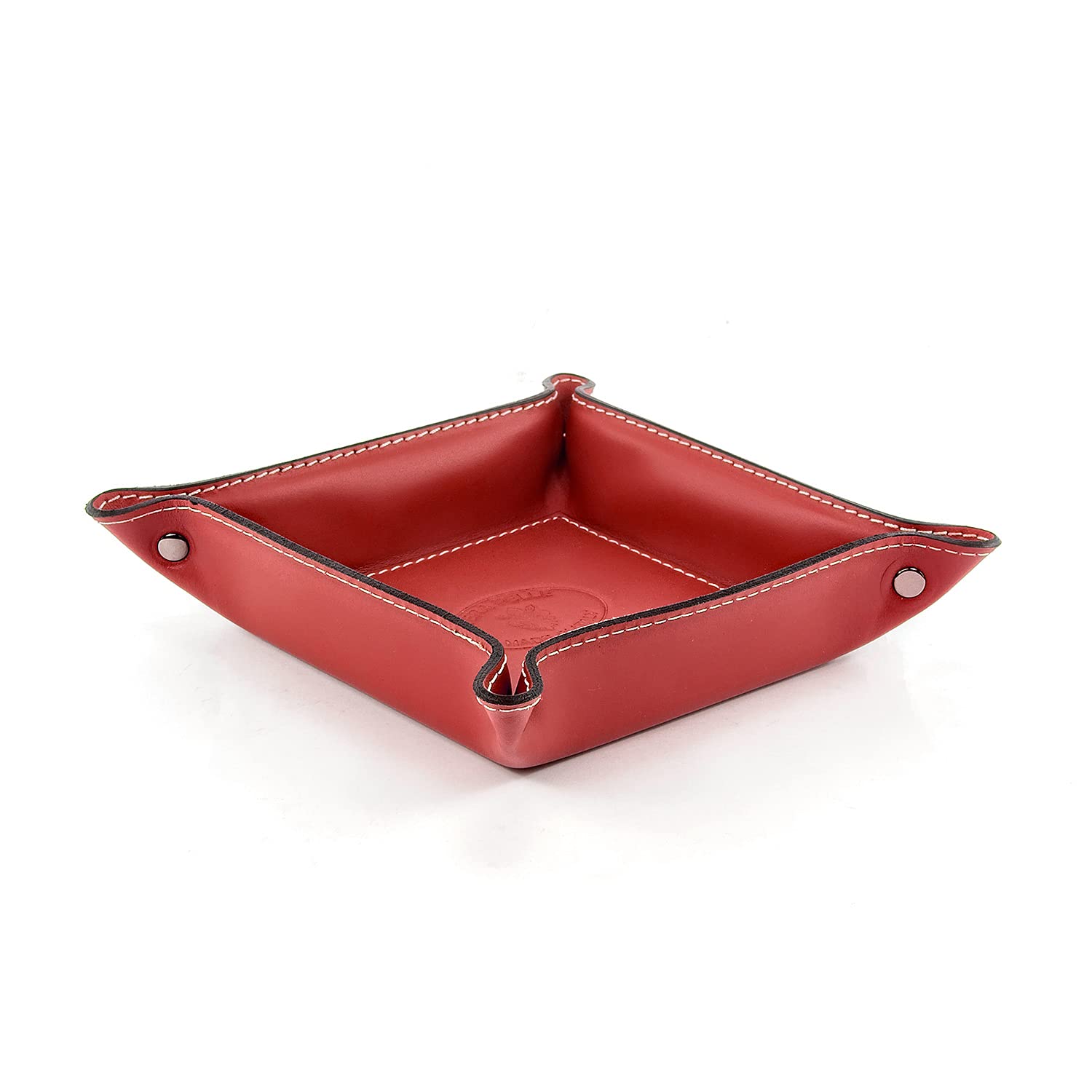 Orvieto Plateau Bien rangé en Cuir de Fabrication Artisanale Italienne, Vide Poches, Cadeau, Rouge (19x19 cm)
