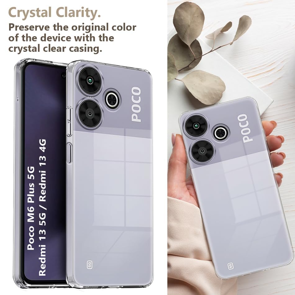 Image of Fashionury Crystal Clear Case for Redmi 13 5G | Yellowing Resistance | Transparent TPU Silicone | Raised Camera Lips | Slim Transparent Cover