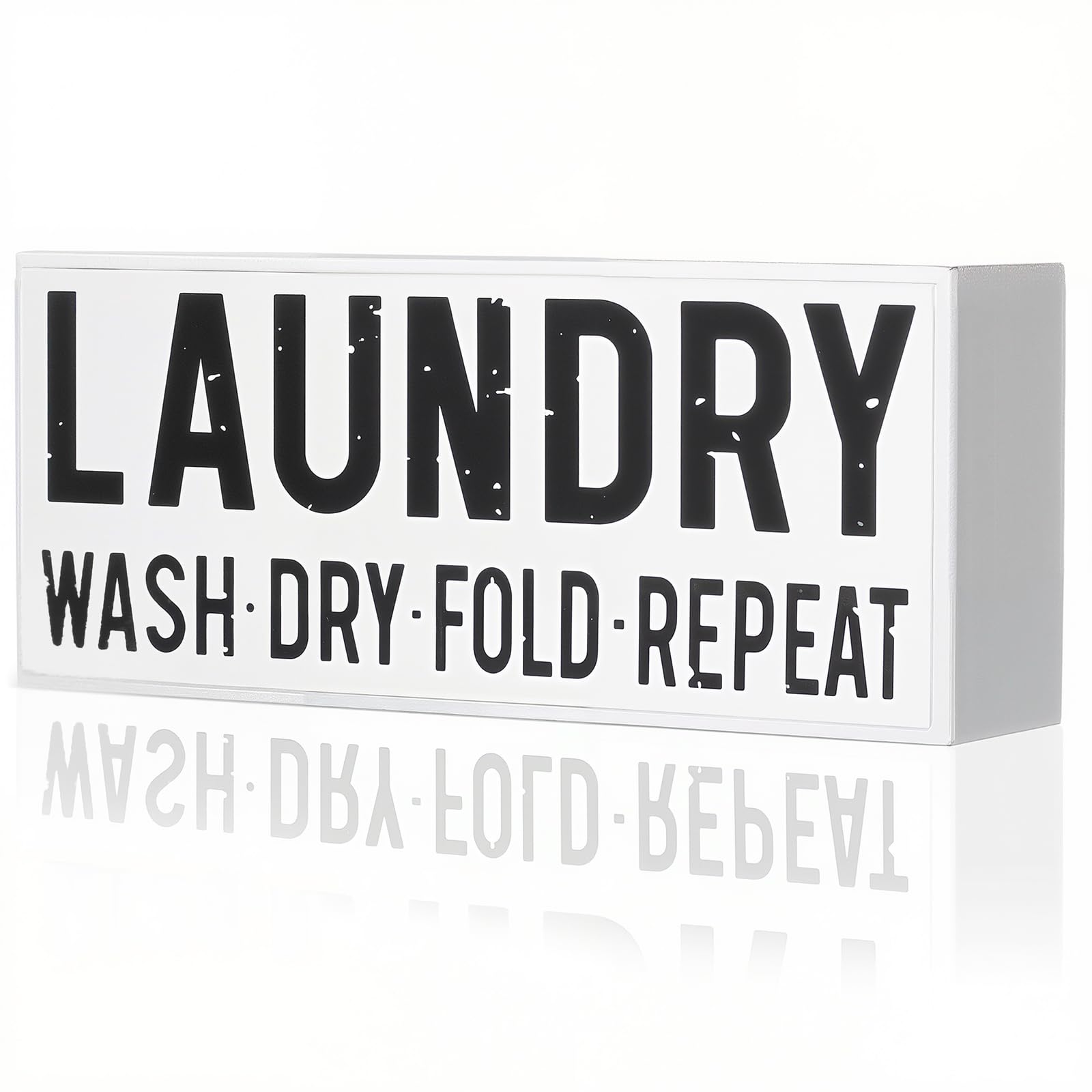 Jetec Laundry Room Decor Classic Wooden Box Sign Funny Rustic Farmhouse Laundry Room Shelf Signs Decorative Letters Wash Dry Fold Repeat for Home