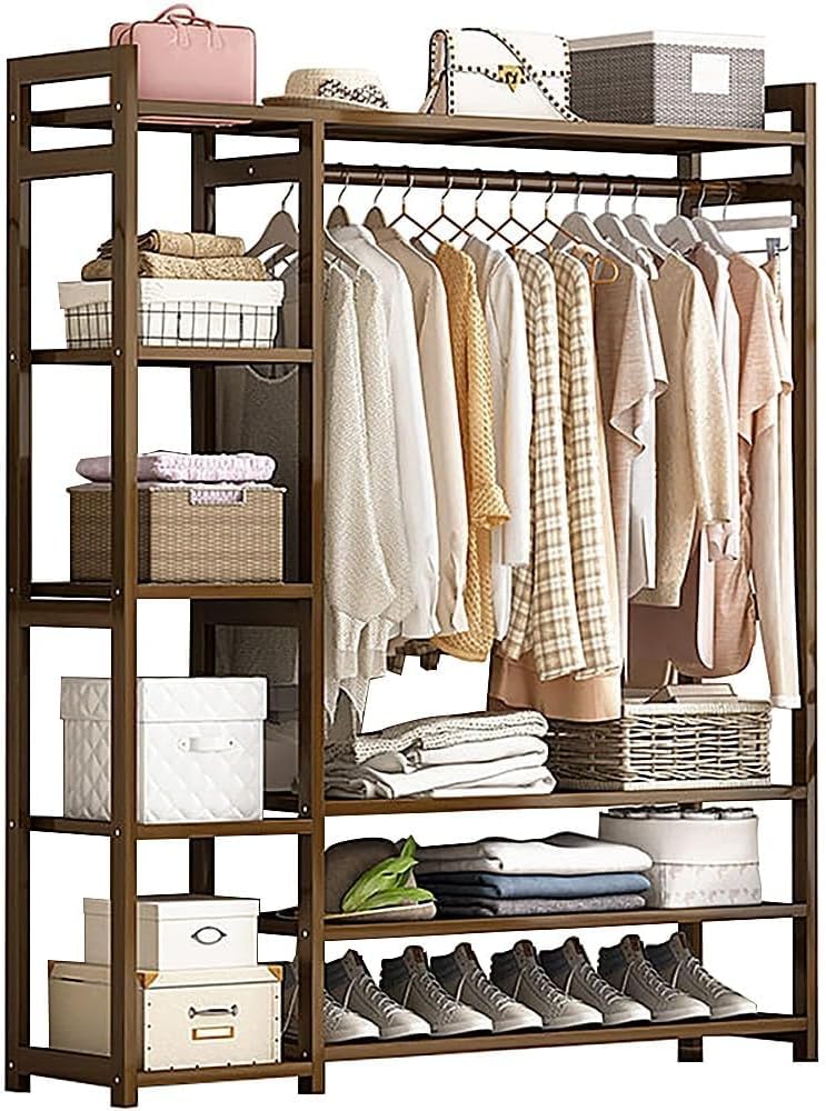 Portant à vêtements en bambou 120cm avec étagère à chaussures