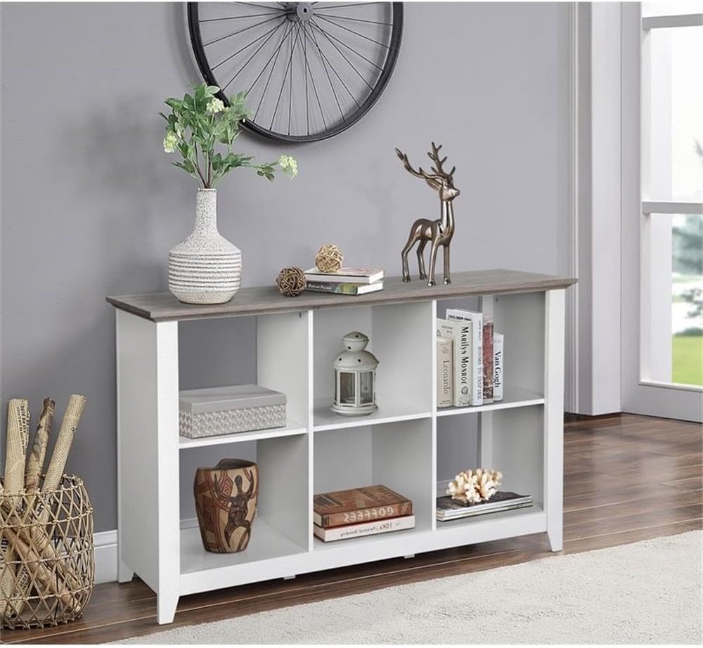 Saint Birch Finley 6-Shelf Modern Wood Storage Cube Bookcase, Square Organizer Cubby, White/Driftwood