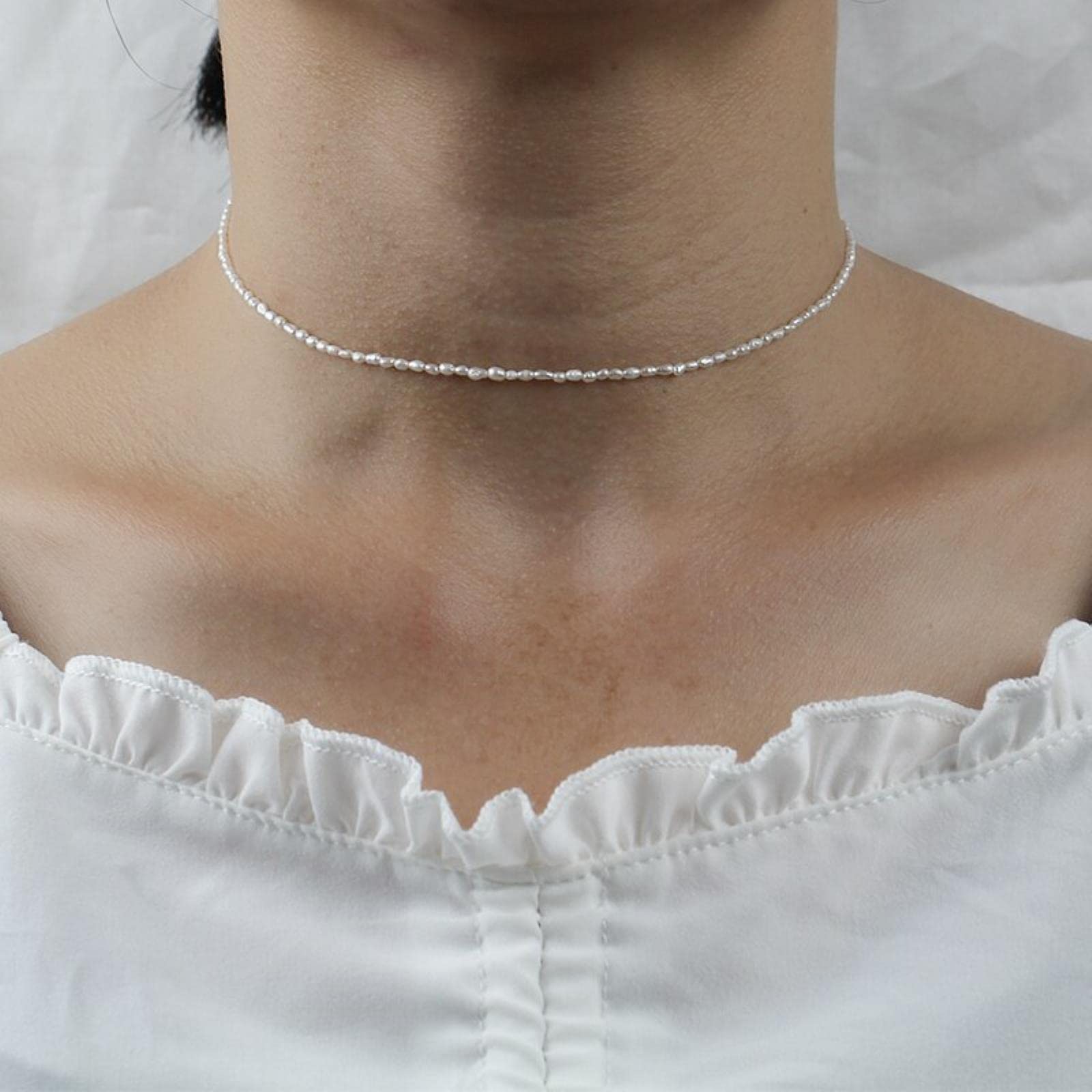 925 Sterling Silver Simple Tempérament Perle Ras du Cou Collier Court pour Les Femmes De Noce S925 Bijoux