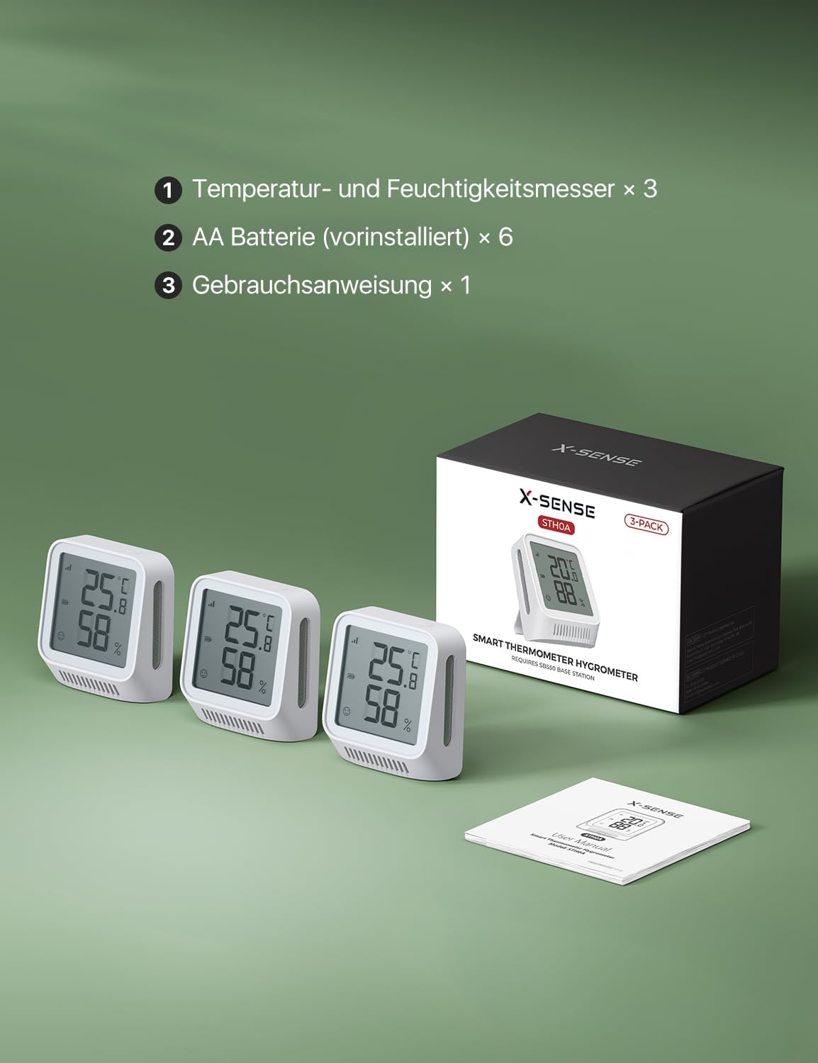 X-Sense Termometr wewnętrzny higrometr, kompatybilny z Alexą, aplikacja sterująca, temperatura/wilgotność punktu rosy VPD, zasięg 500 m, wymagana stacja SBS50 (brak w zestawie), STH0A-3, biały