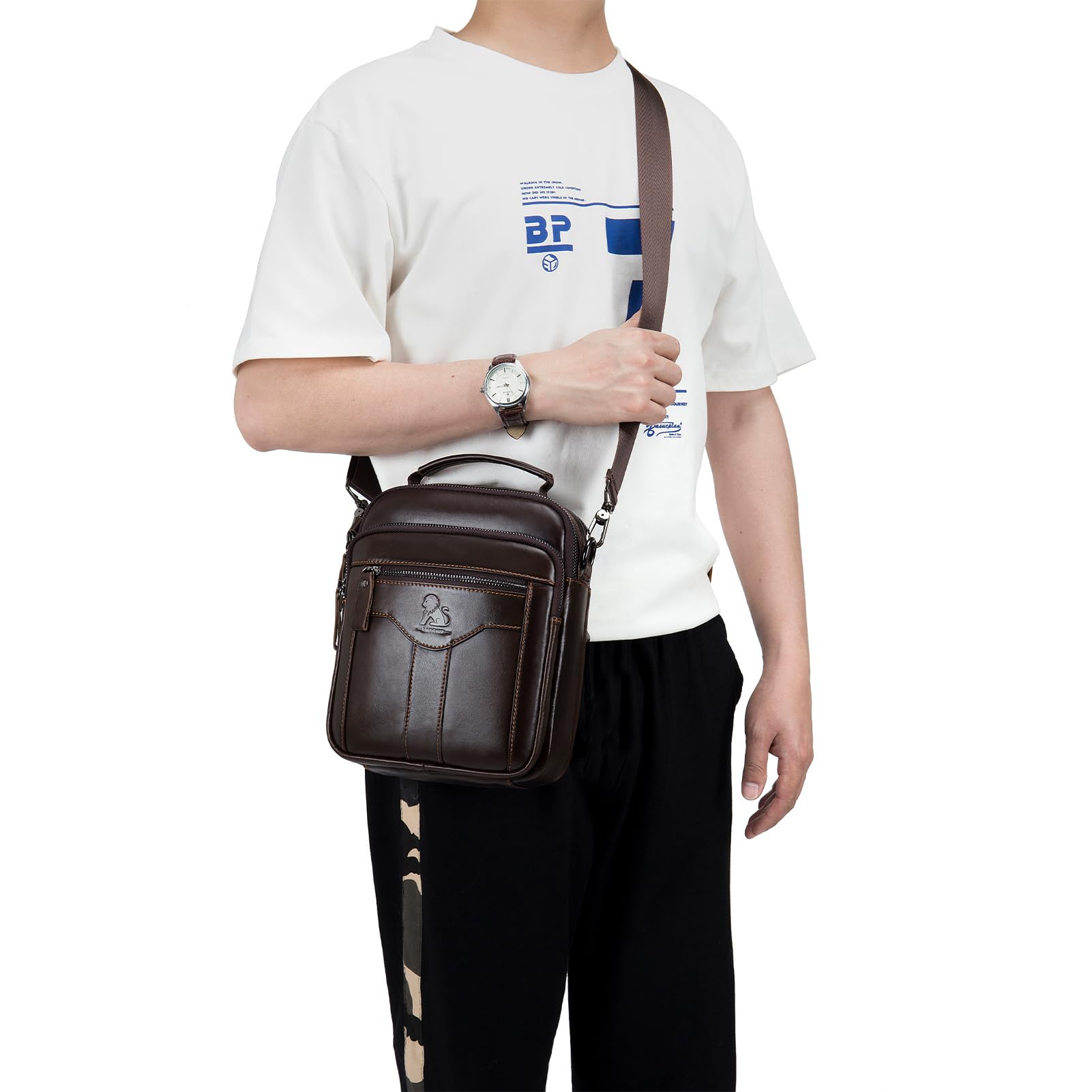 pundarika Borsello Uomo Tracolla Pelle Borsetta da Uomo Tracolla in Vera Pelle Borse Uomo Borselli a Spalla Crossbody Borse-Marrone scuro