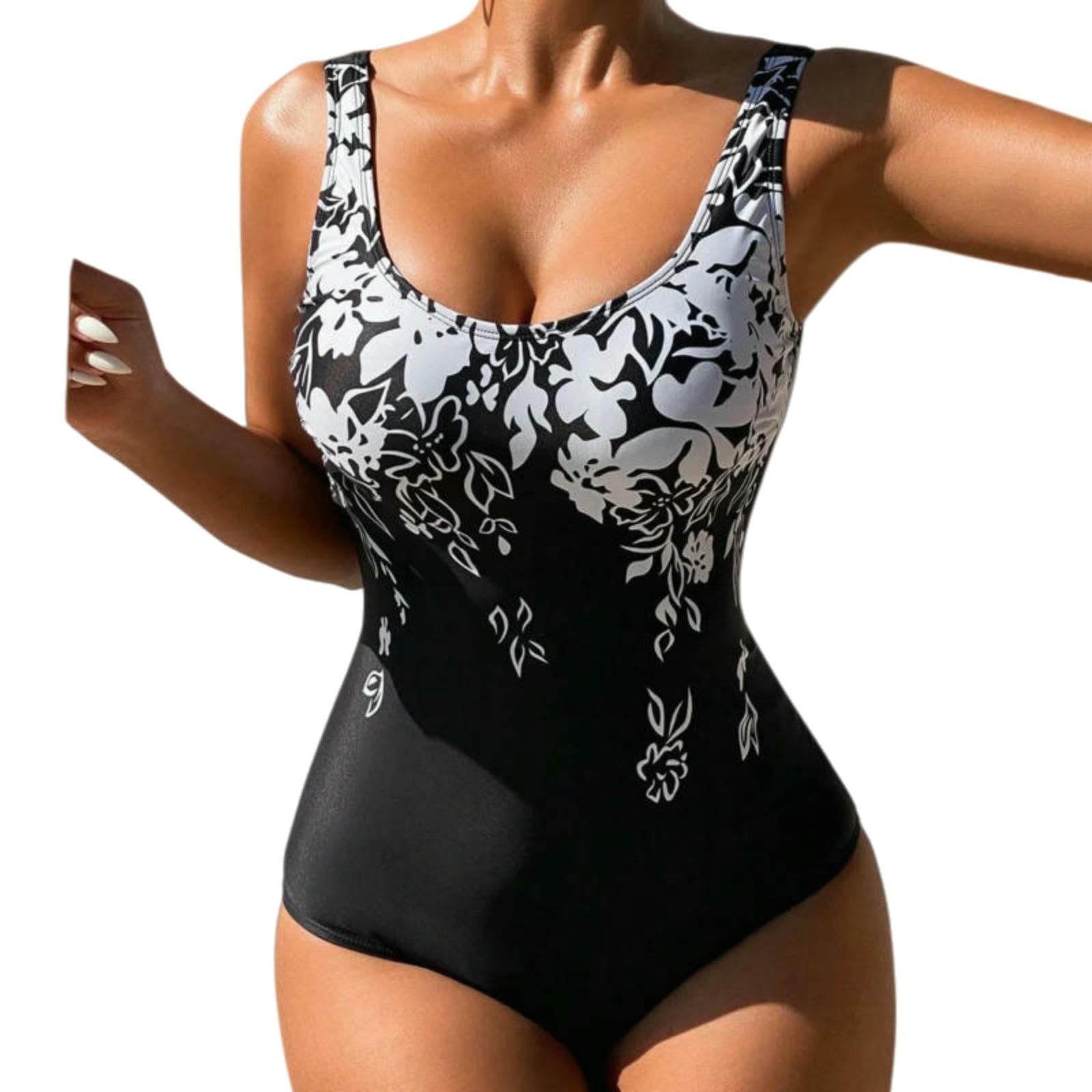Maillot de bain floral contrôle du ventre à col scoop confortable en 4XL