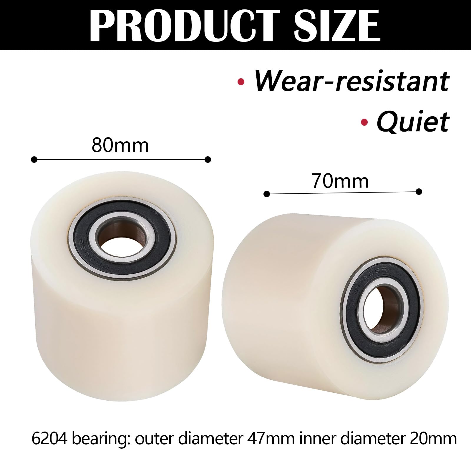 Ruote per Carretto per Pallet Nylon 80 x 70 mm, Set di 4 Asse 20 mm Ruote per Transpallet con Cuscinetti a Sfera Ruote Portata 1000 kg per Transpallet Camion Trasportatori Materiale