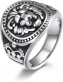 Lion Head Signet Ring, Norse Viking Lion Head Ring for Men, Punk Lion Head Ring Rock Lion Animal Jewelry, Gothic Lion Crown Ring Hip Hop Lion Crown Ring Roaring Lion Ring for Boys