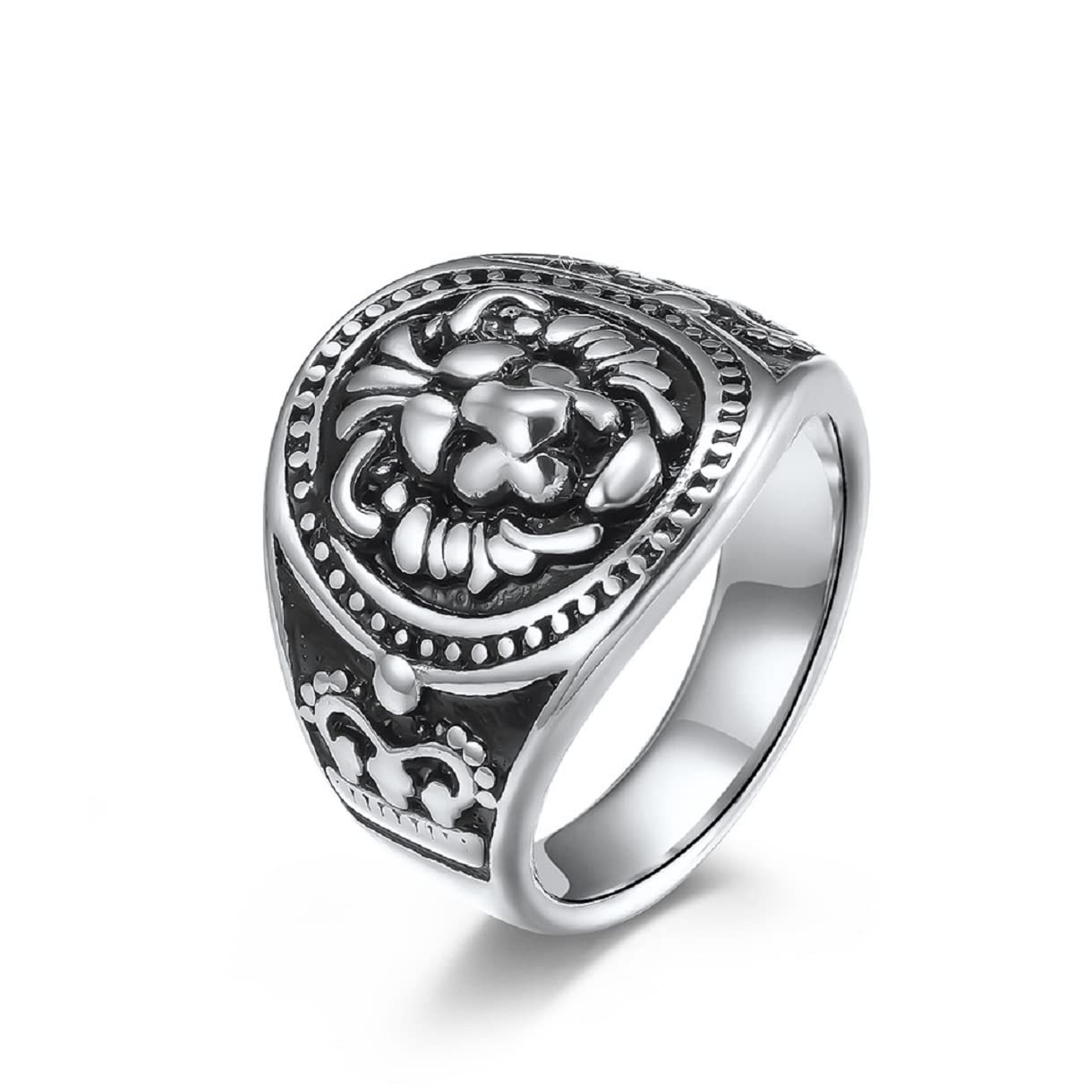MayiaHeyAnillo de sello de cabeza de león vikingo nórdico para hombres, anillo de cabeza de león punk, anillo de león de roca, anillo gótico de león, anillo de corona de león hip-hop, anillo de león