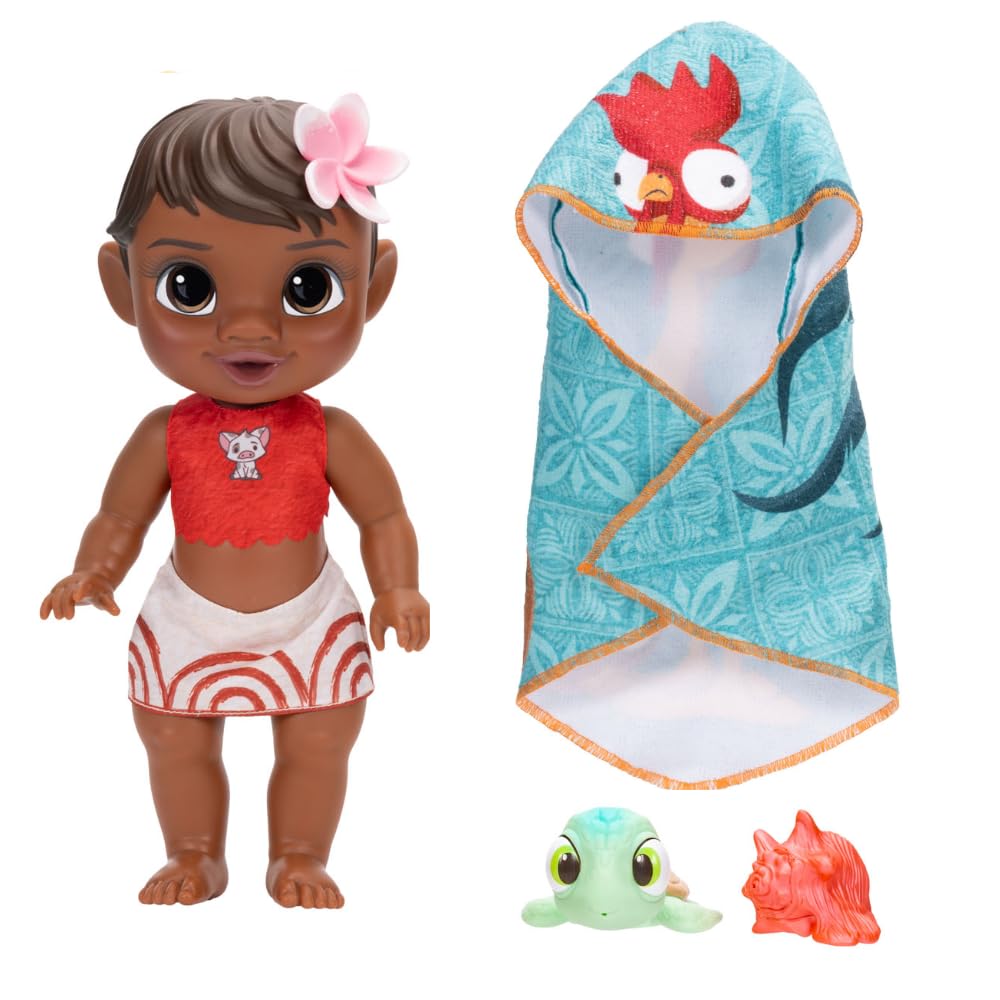 Disney Princess Bath Time Moana 30cm / 12" Doll, Officially Licensed by Jakks Pacific, Water Activated Colour Changing, Includes Water Squirters, Adorable Heihei Towel — image 1
