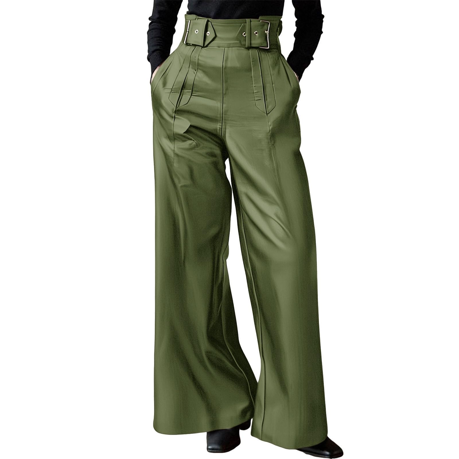 Womens Faux Leather Wide Leg Barrel Pants Casual High Waist Baggy PU Steampunk Pants Party Club Flare Trousers