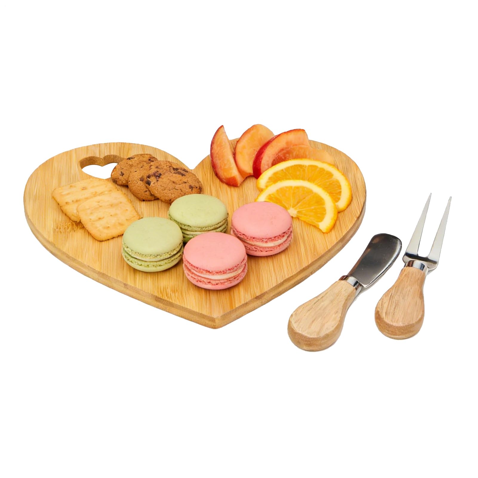 Cheese Board Set - Romantic Wooden Small with Fork | Heart Shaped Wooden Charcuterie Tray | for Indoor Outdoor Kitchen Camping Birthday Valentines Day Party Food Fruit