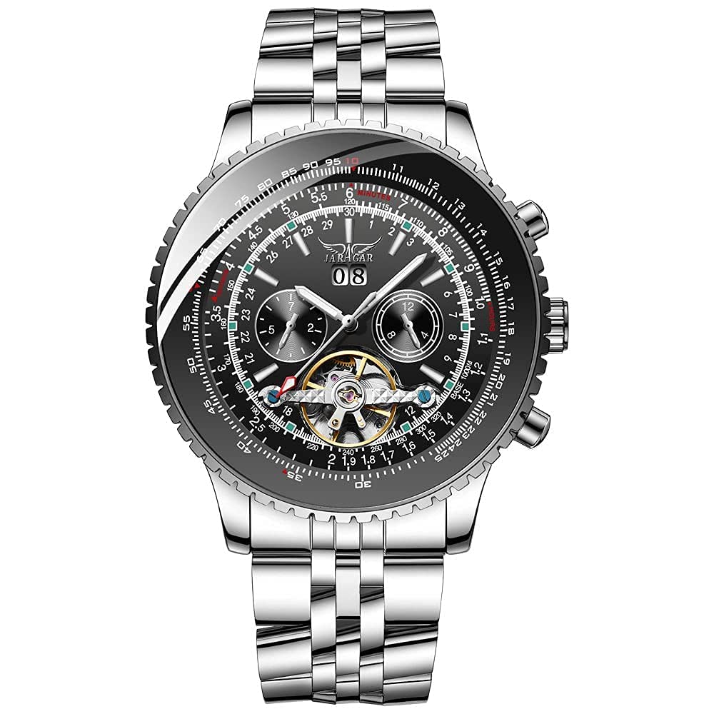 Mens Watches Self Winding Stainless Steel Automatic Mechanical Watches Luxury Tourbillon Calendar Watches for Men
