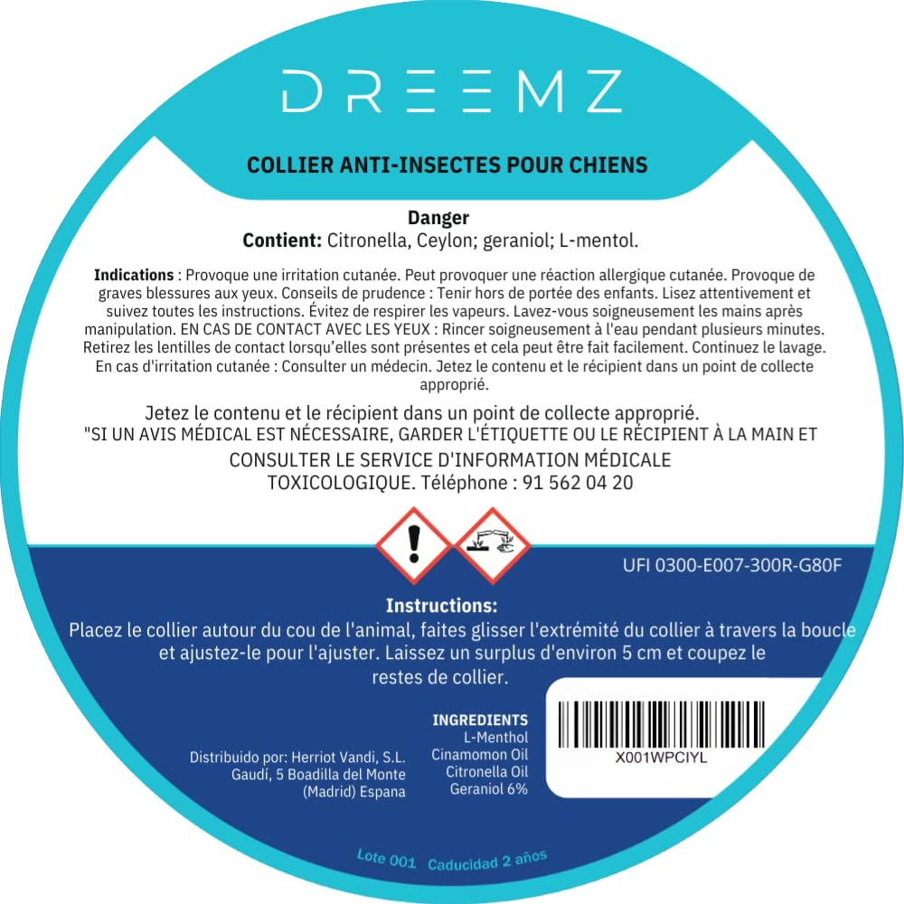 DREEMZ® Collier Anti Puces pour Chien - Collier Anti Puce Chien - Anti Tiques Haute Qualité - 8 Mois de Protection - 63cm Réglable Toutes Tailles - 100% Naturel - Imperméable déperlant (1 unité)