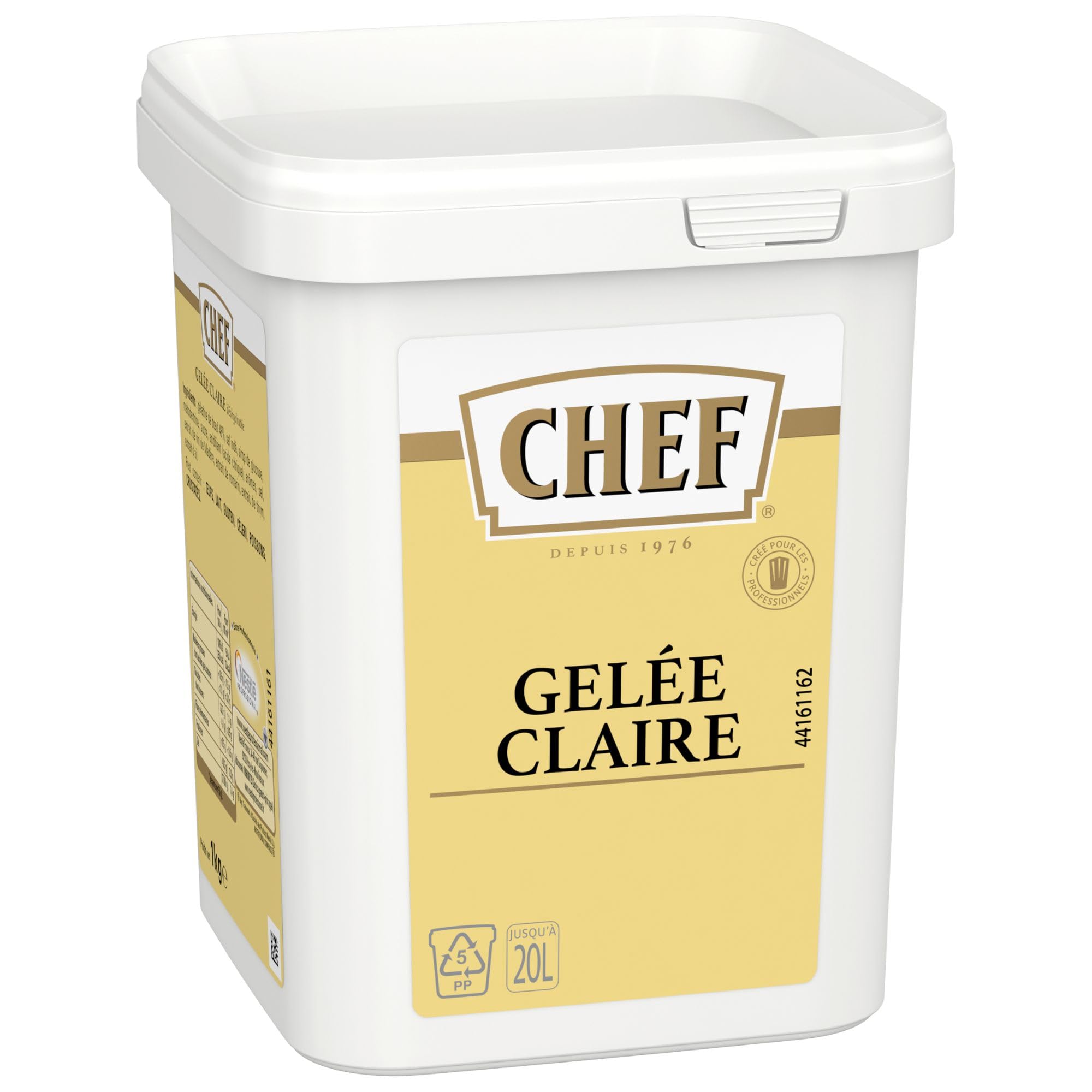 CHEF Gelée Claire Déshydratée - Pour Gelée, Nappage, Décor - A Base de Gélatine de Bœuf 46% - Gain de Temps en Cuisine - Aide Culinaire, Fonds, Fumet, Sauce - Boîte de 1kg pour 20L