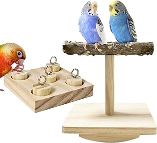 2 Pieces Parrot Toys Set Wooden Parrot Training Toy Bird Educational Interactive Intelligence Toy Including Shaking Training Rack and Block Recognition Toy for Budgies Cockatiel Parakeet