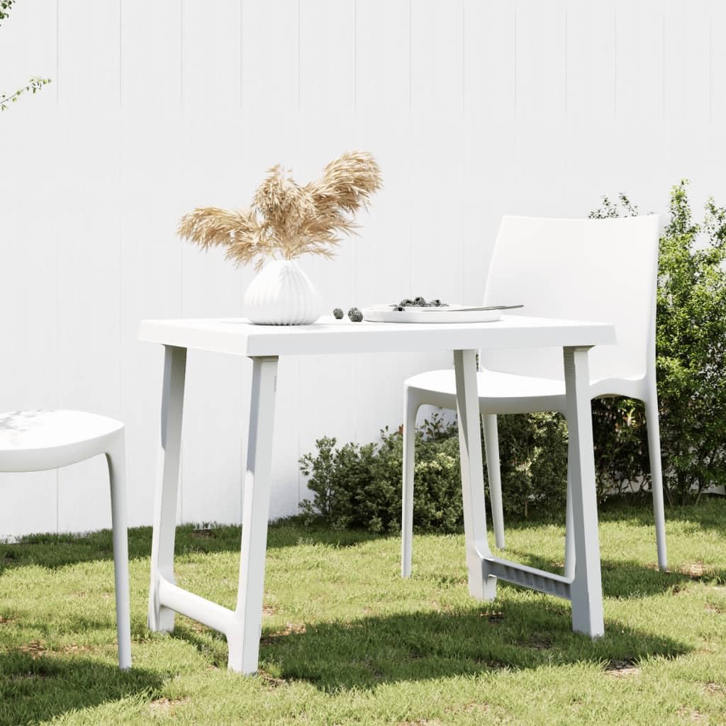 Tavolo da campeggio bianco, 79 x 56 x 64 cm, in polipropilene, effetto legno, con foro per ombrellone, per terrazze, esterni, campeggio, picnic, barbecue