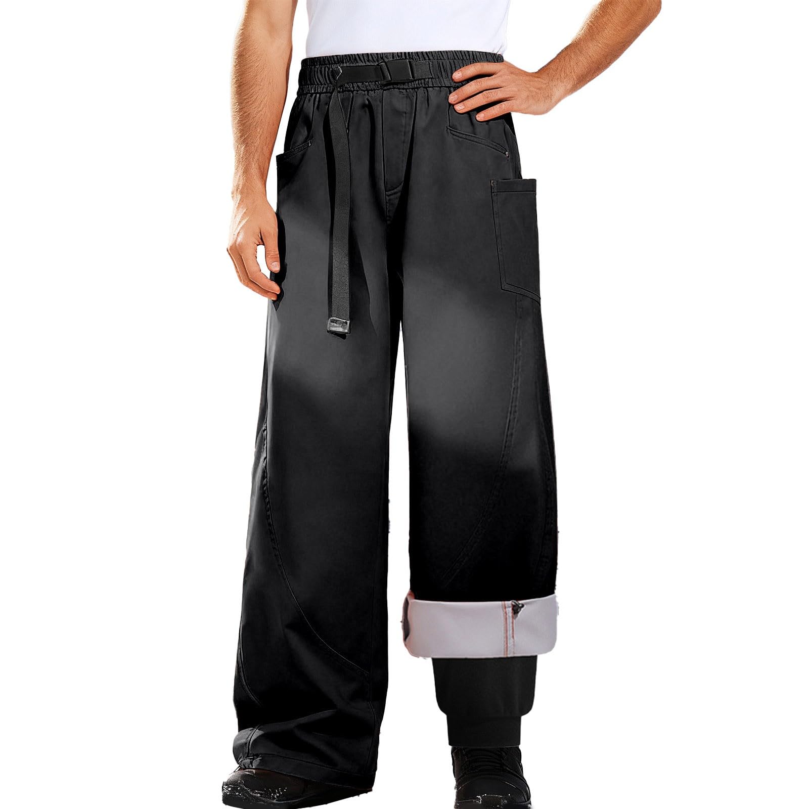 Pantaloni da sci da uomo, ispessito, in pile, foderati, caldi, pantaloni cargo dritti da neve, pantaloni da snowboard, oversize, antivento, impermeabili, da trekking