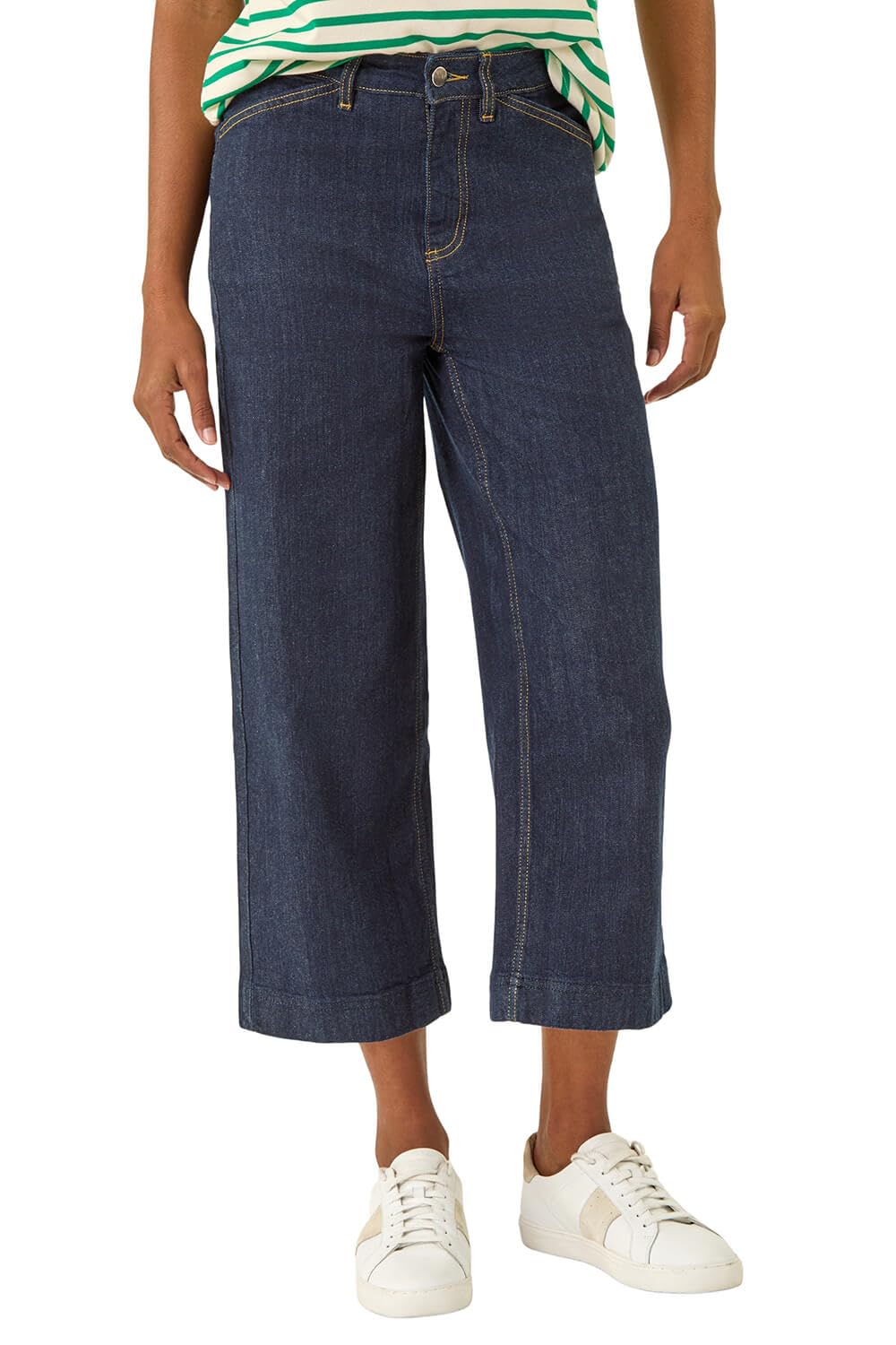 Roman Originials Denim Culottes for Women UK Ladies Cotton Cropped Trouser Wide Leg Jean Stretch Pants Capri 3/4 Length Three Quarter Summer Loose Casual Spring - Indigo - Size 20